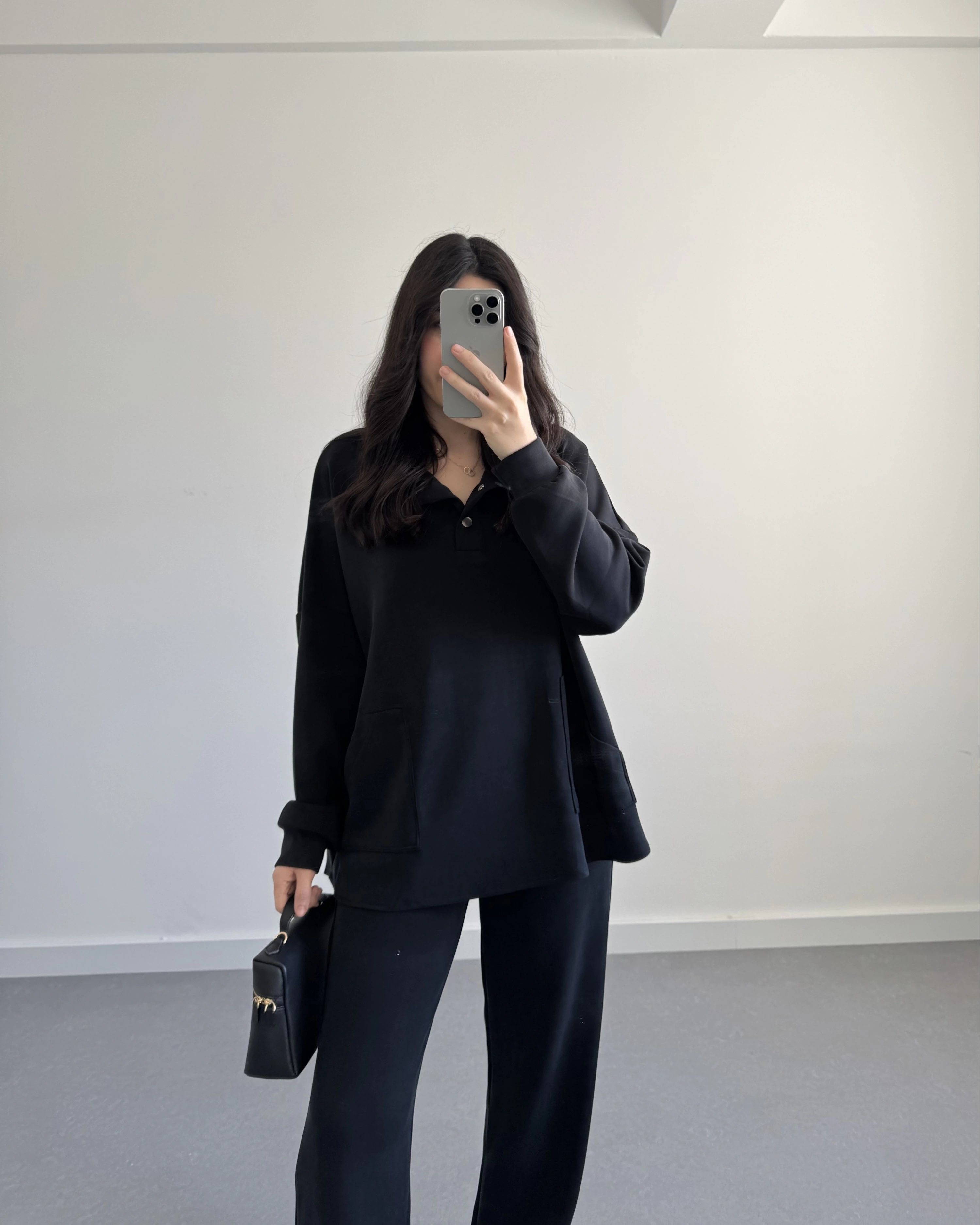 ÖNÜ DÜĞMELİ MODAL TAKIM SİYAH