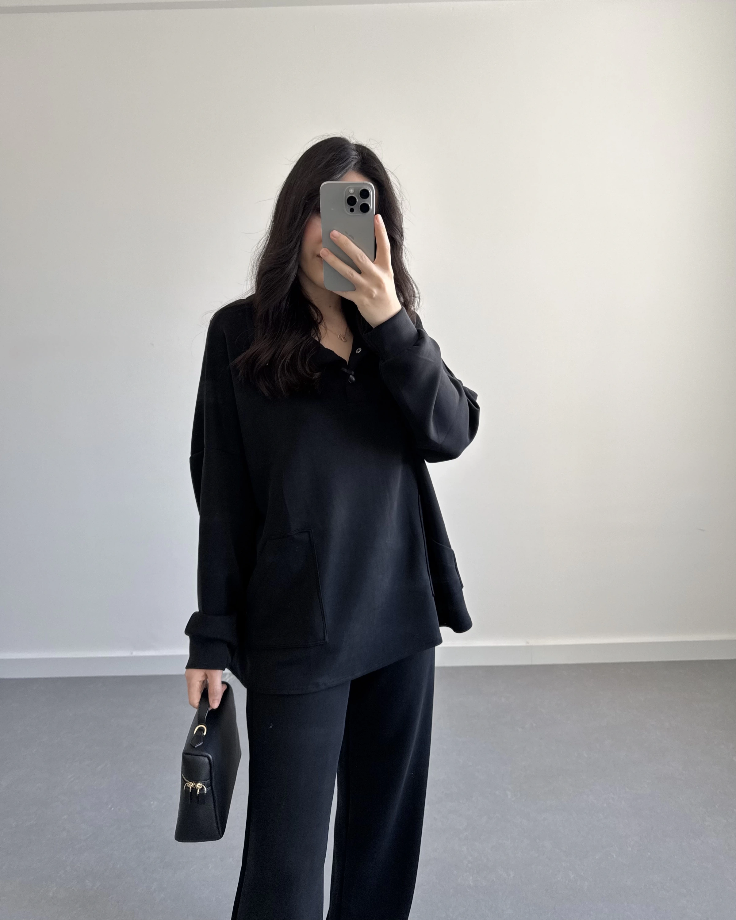 ÖNÜ DÜĞMELİ MODAL TAKIM SİYAH