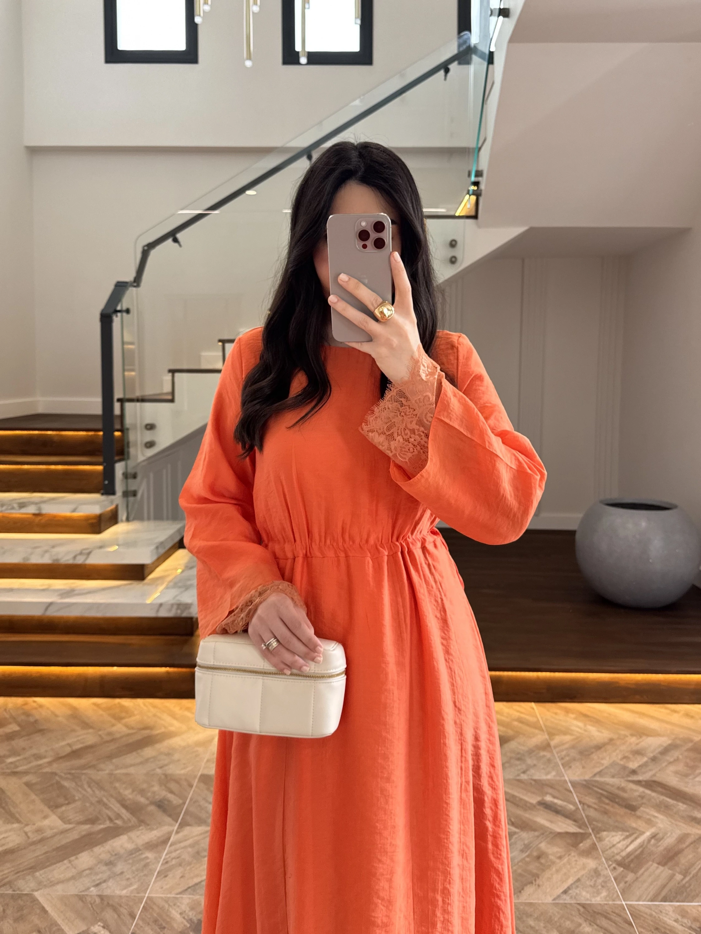 ORANGE DANTELLİ TENSEL ELBİSE-32466