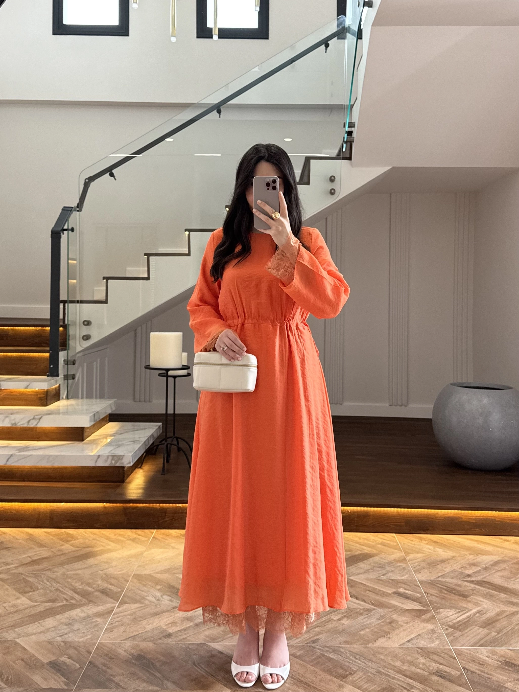 ORANGE DANTELLİ TENSEL ELBİSE-32466