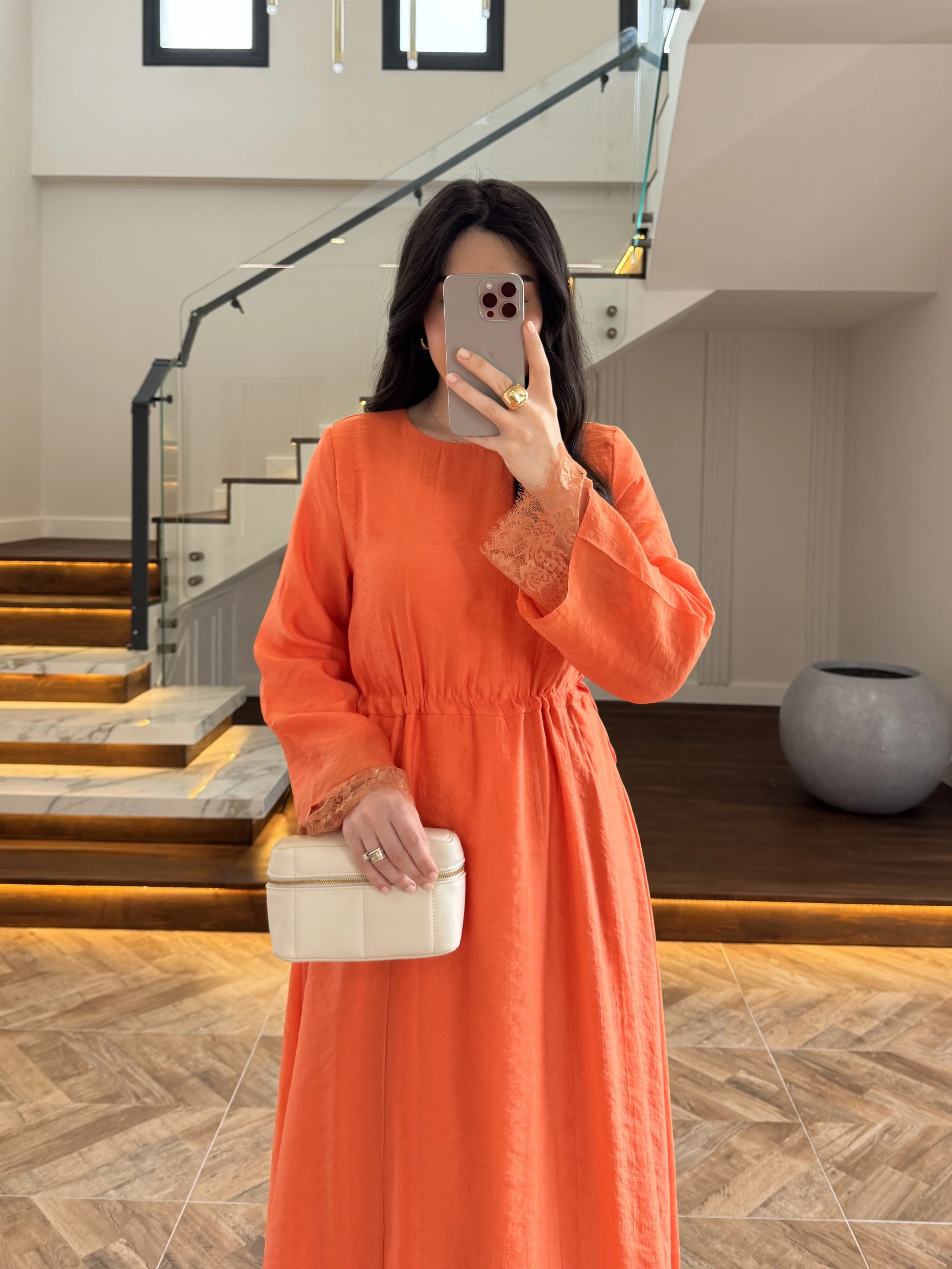 ORANGE DANTELLİ TENSEL ELBİSE-32466