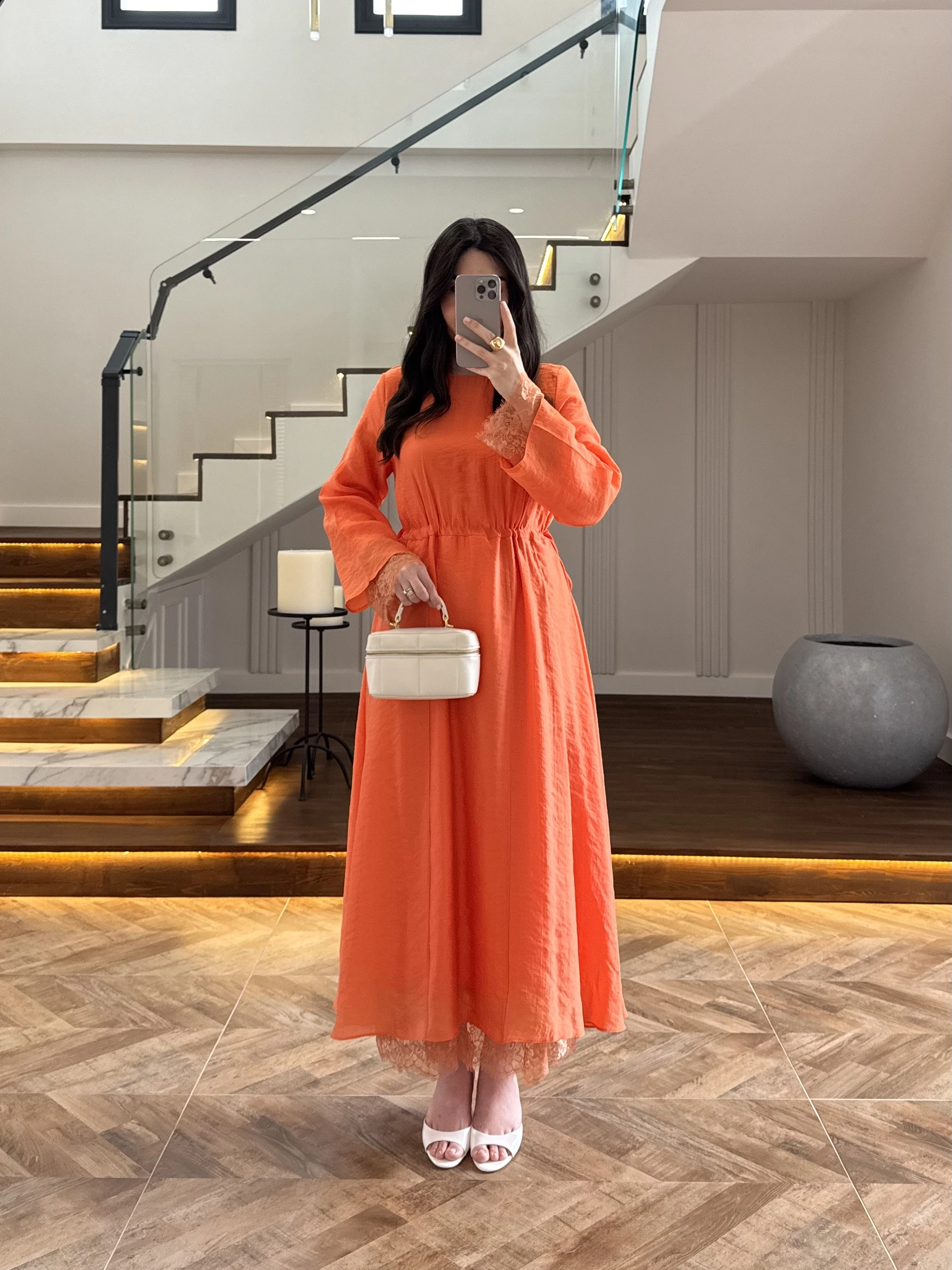 ORANGE DANTELLİ TENSEL ELBİSE-32466