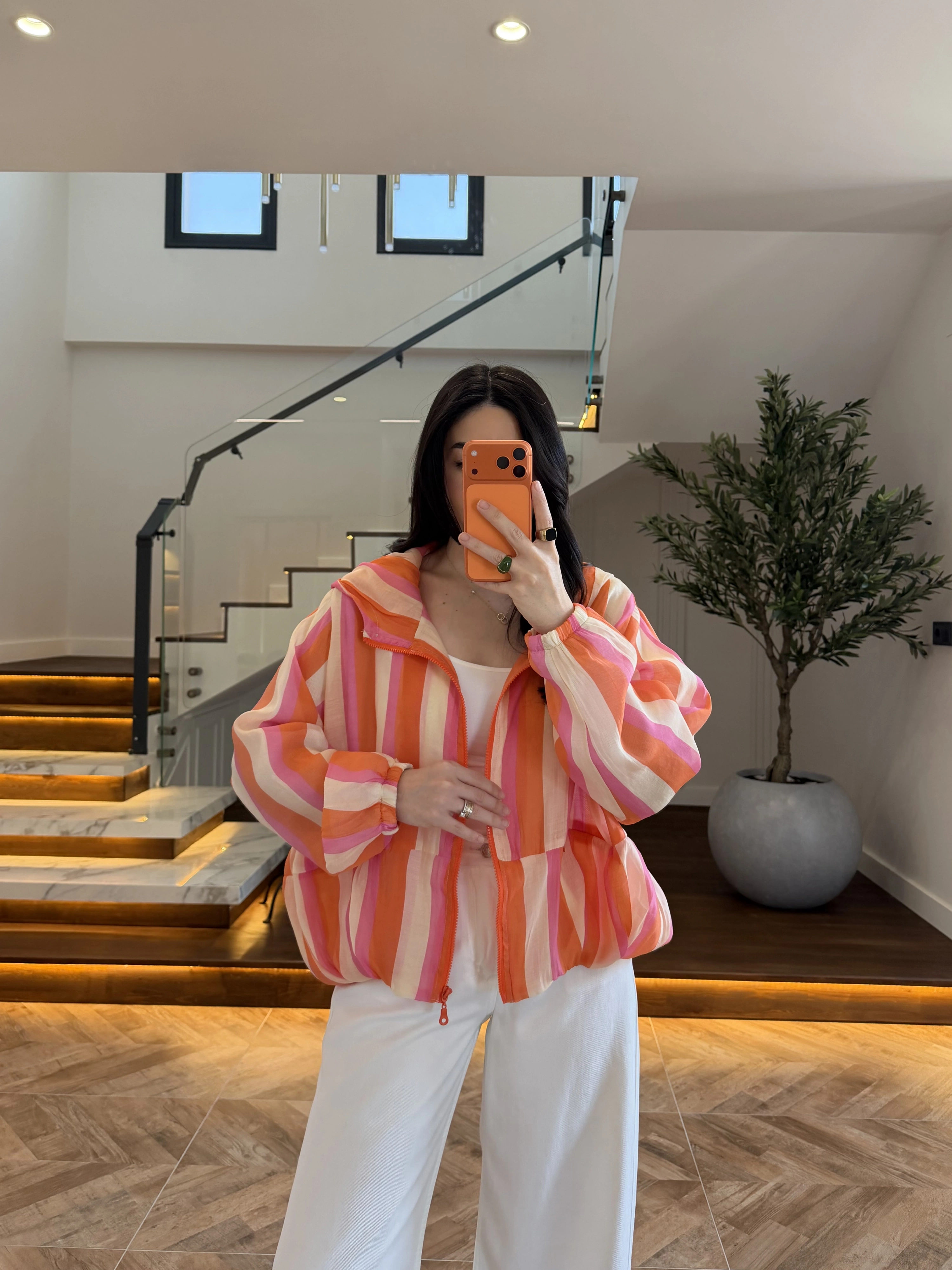 ORANGE/PEMBE KAPŞONLU YAĞMURLUK -9787