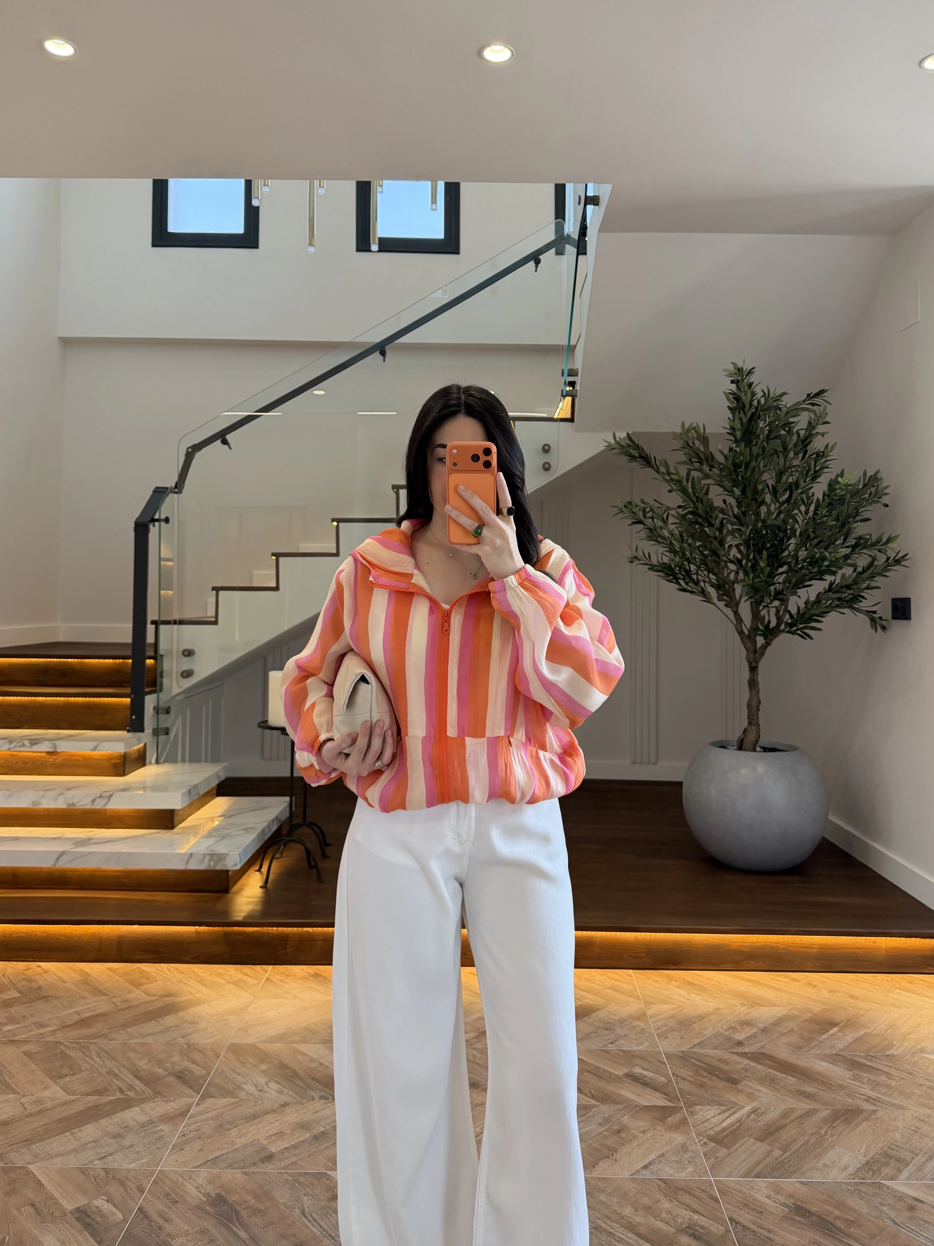 ORANGE/PEMBE KAPŞONLU YAĞMURLUK -9787