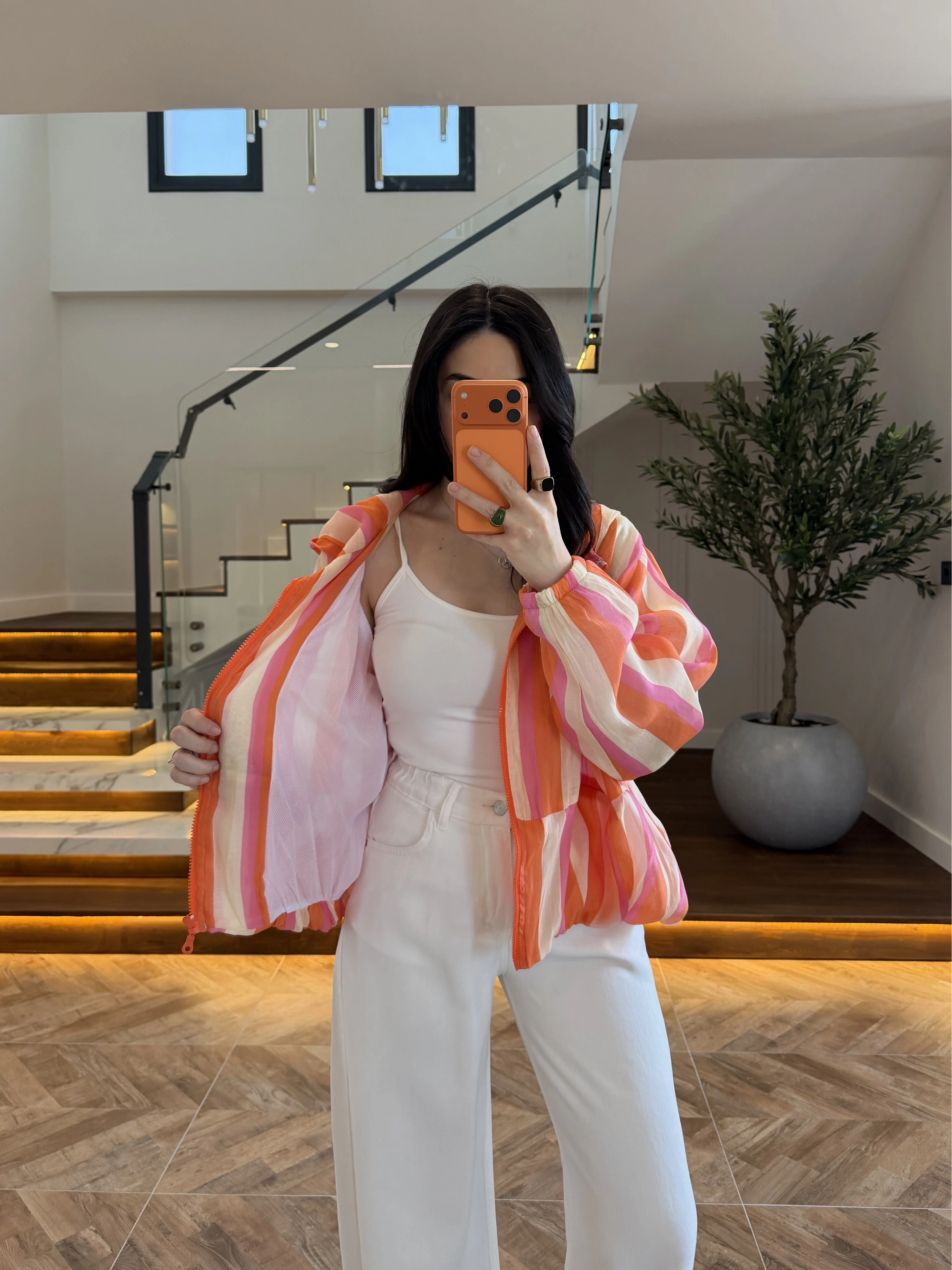 ORANGE/PEMBE KAPŞONLU YAĞMURLUK -9787