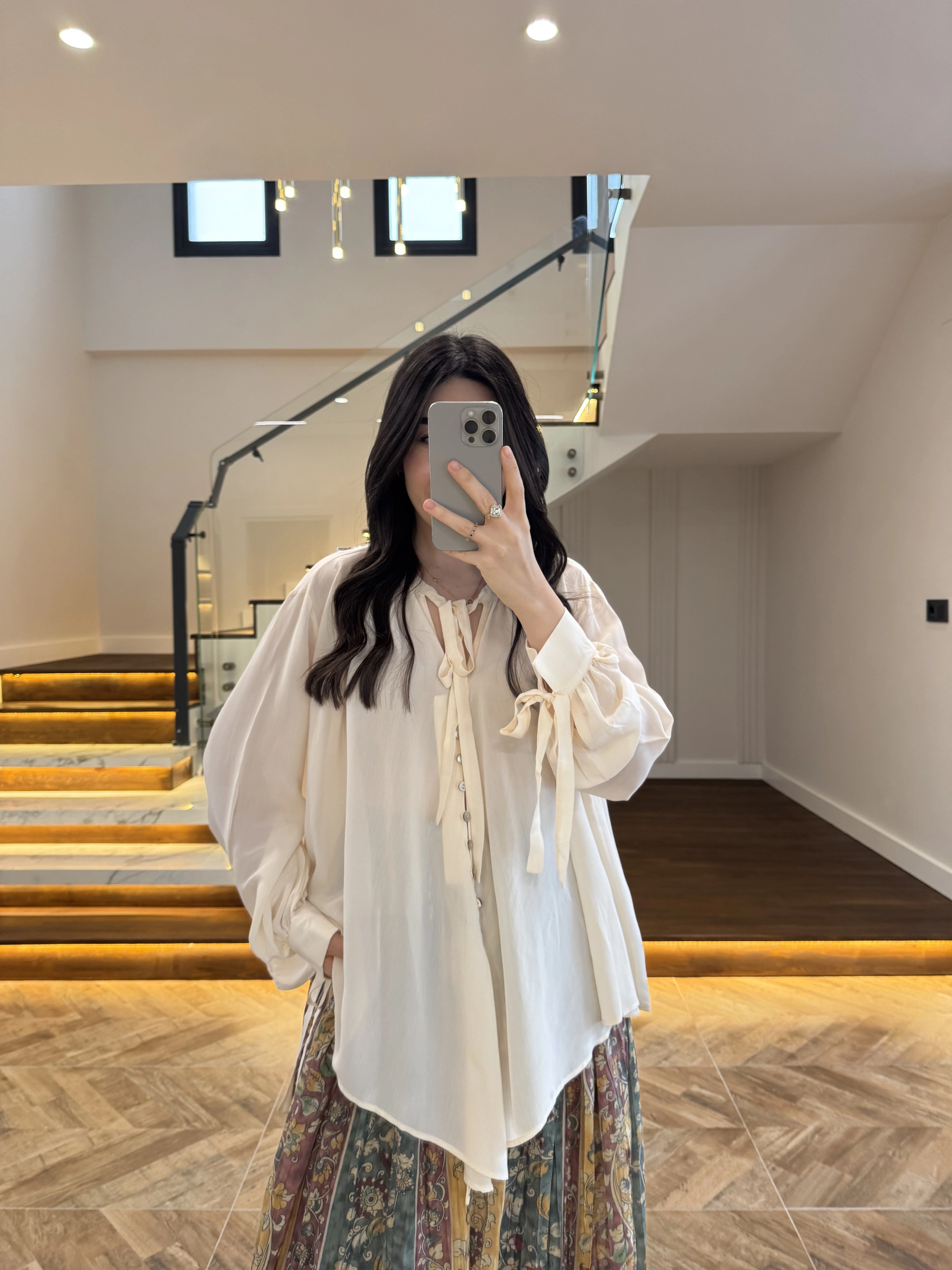 OVERSİZE BAĞLAMA DETAYLI GÖMLEK EKRU -4988