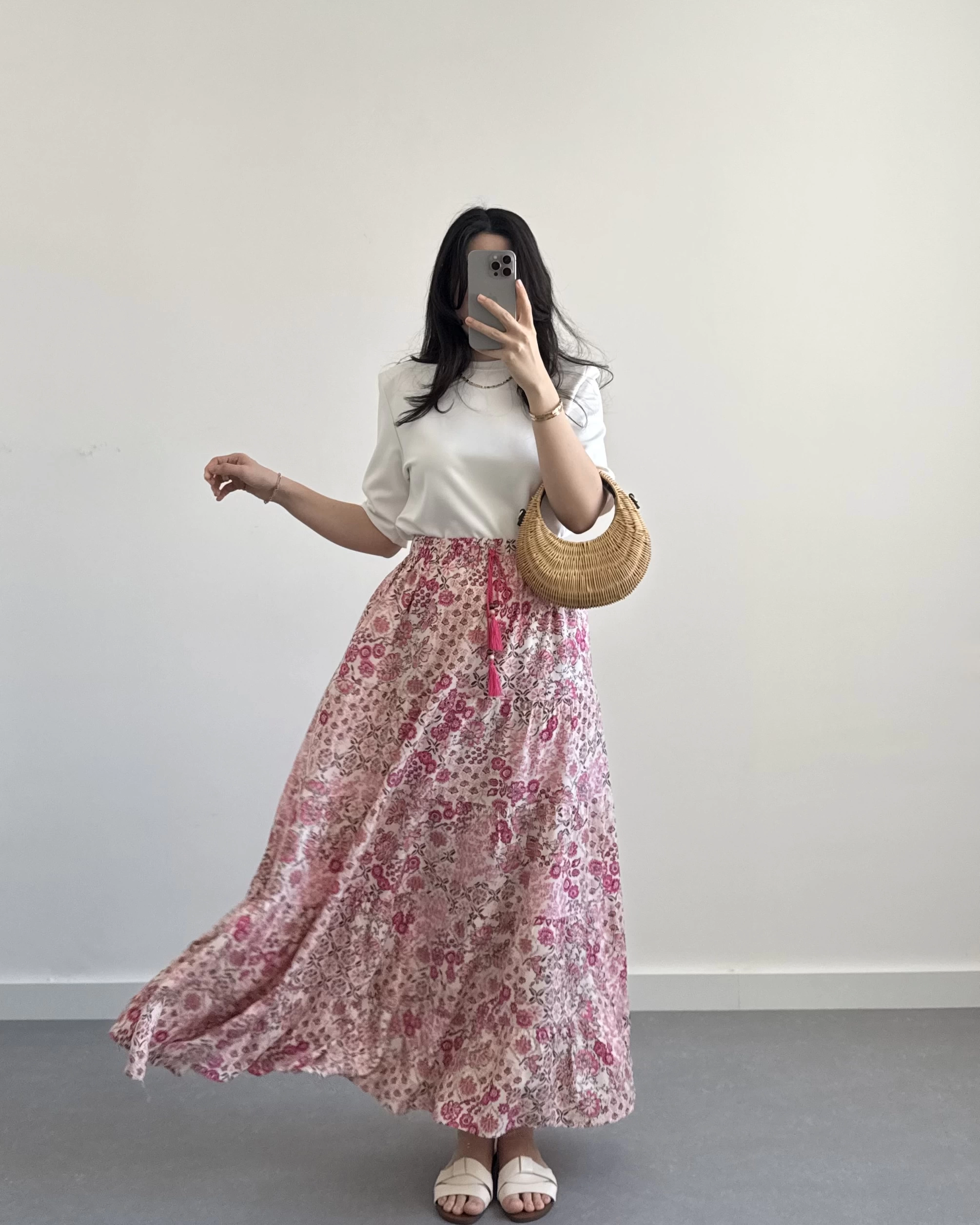 PEMBE ÇİÇEKLİ BOHEM ETEK