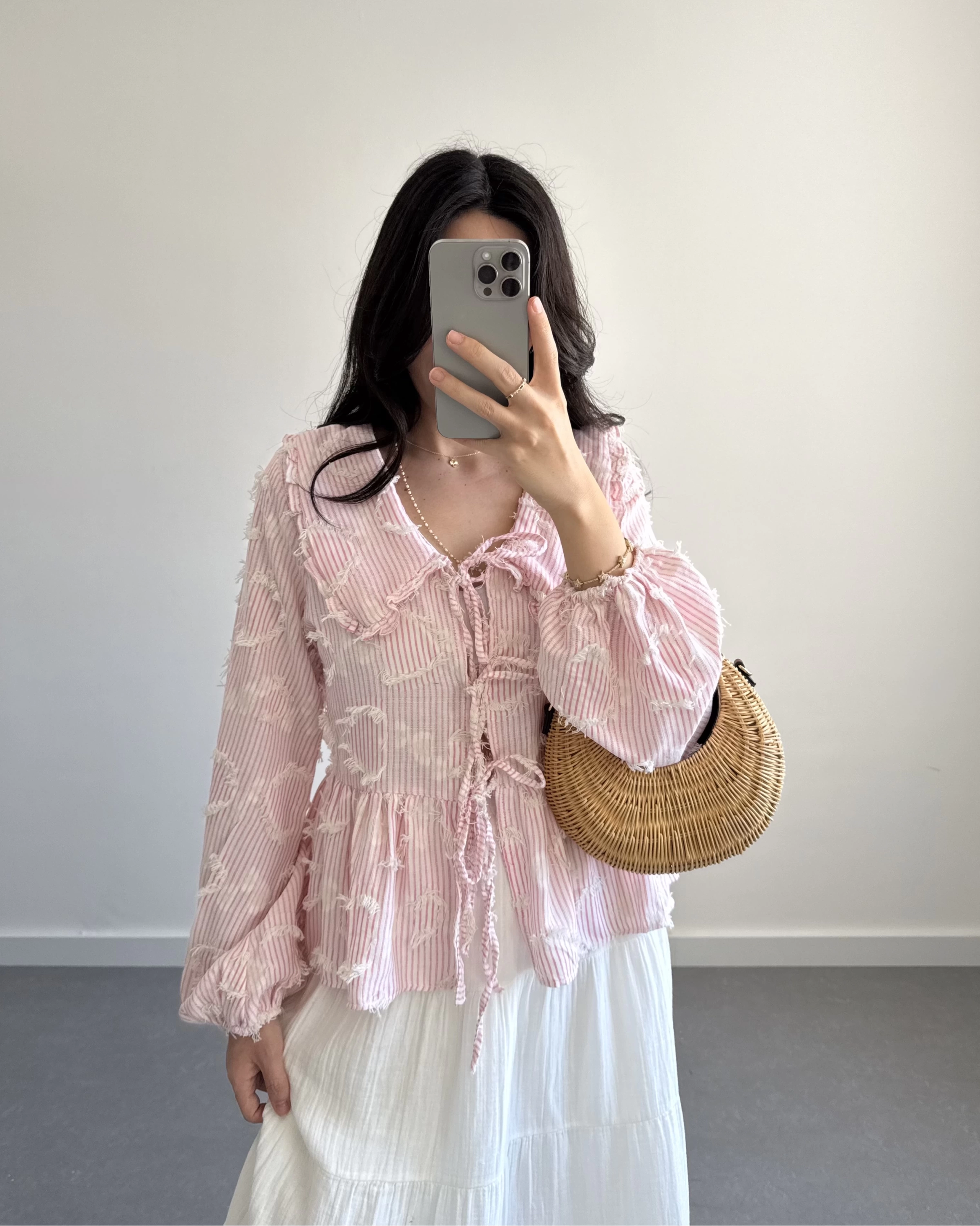 PEMBE ÇİZGİLİ BEBE YAKA PÜSKÜL BLUZ