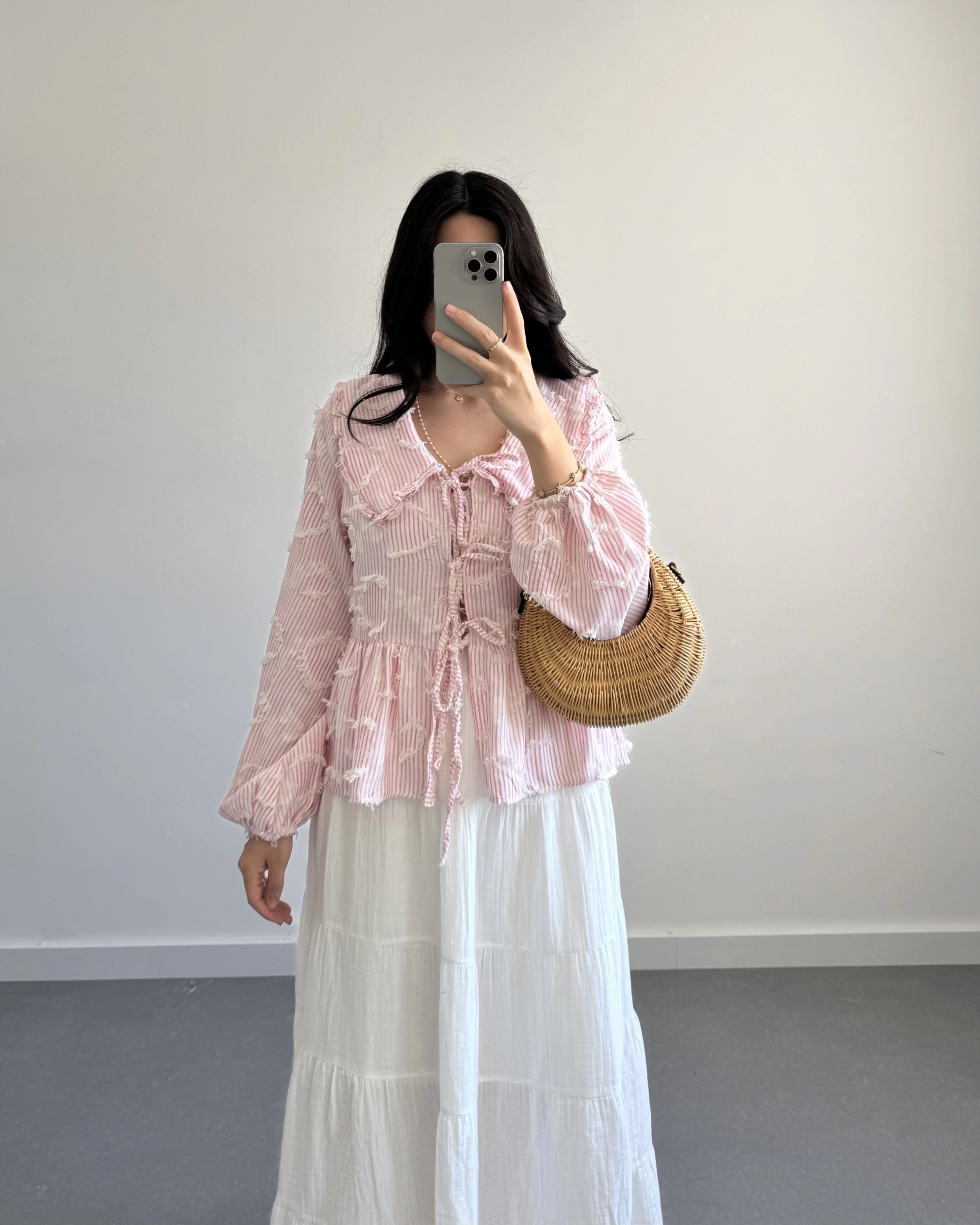 PEMBE ÇİZGİLİ BEBE YAKA PÜSKÜL BLUZ
