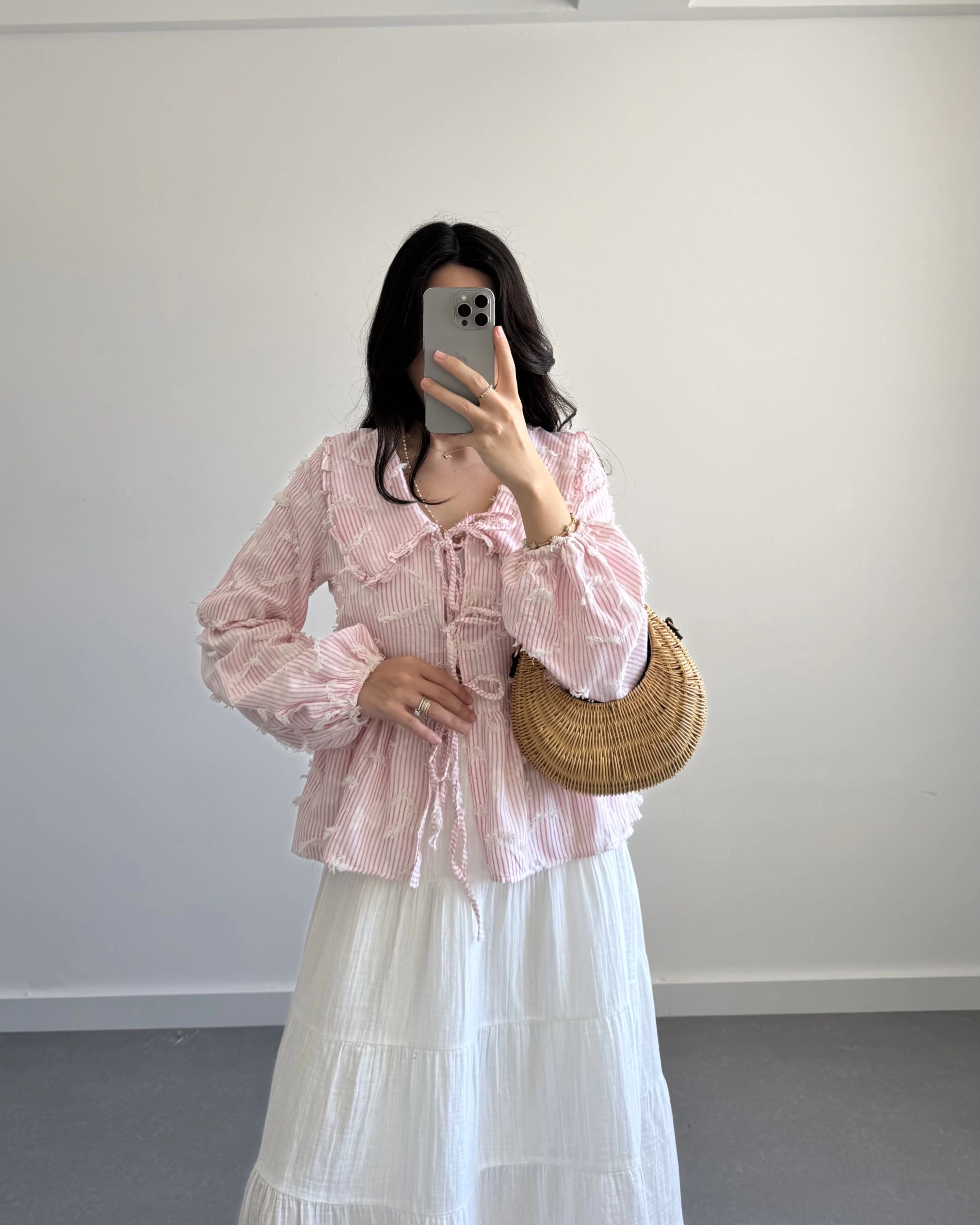 PEMBE ÇİZGİLİ BEBE YAKA PÜSKÜL BLUZ