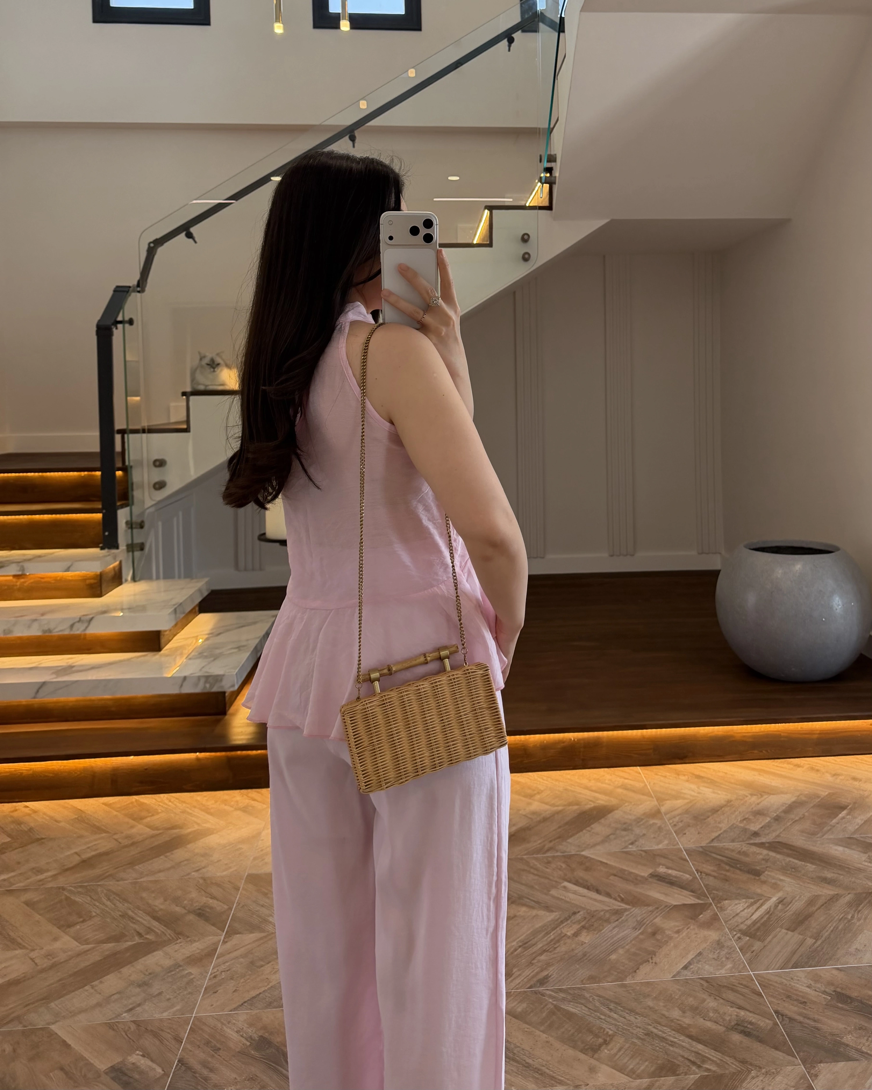 PEMBE HALTER YAKA VOLANLI BLUZ-5390