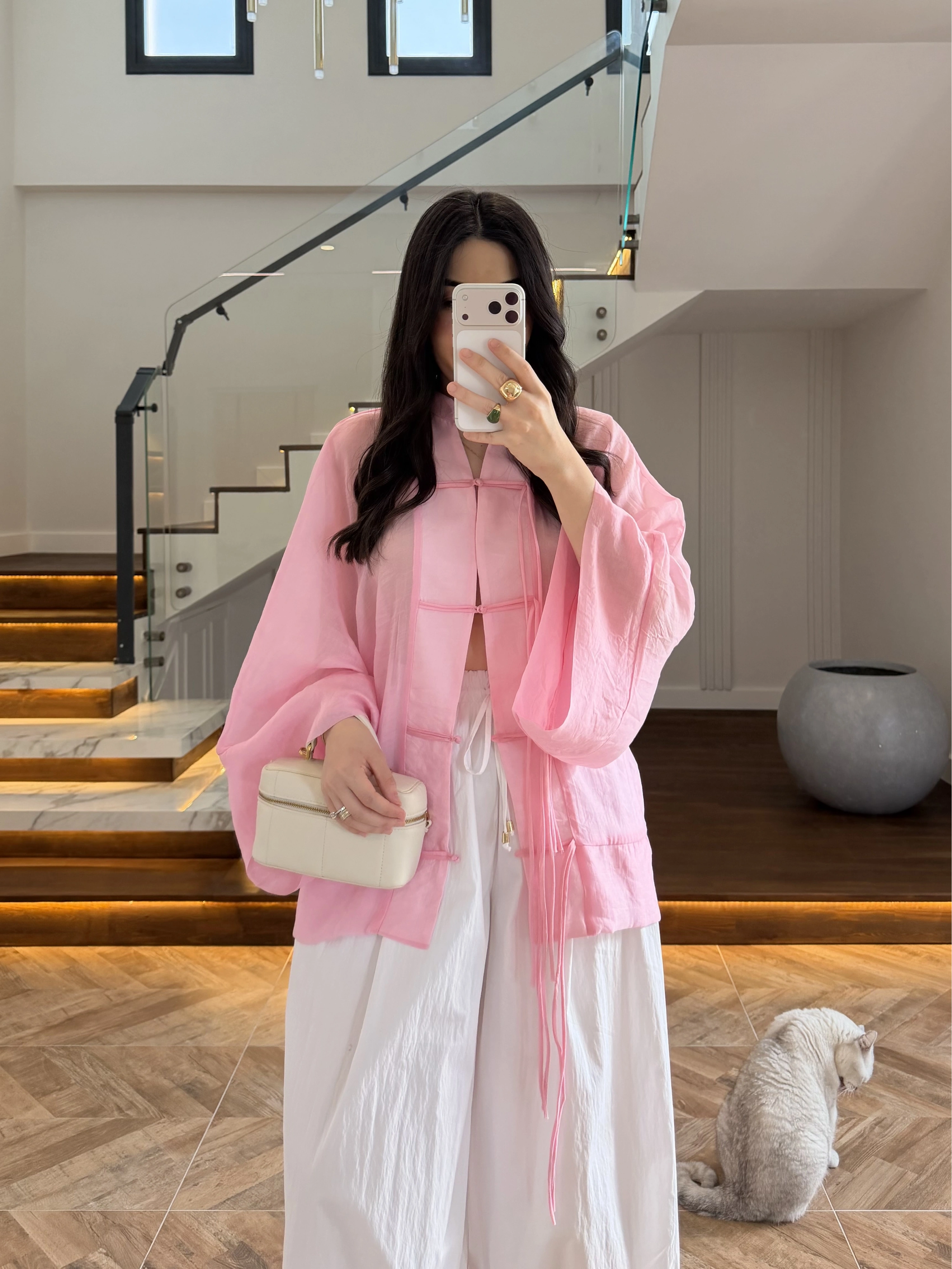 PEMBE İP BAĞCIKLI GÖMLEK -5098