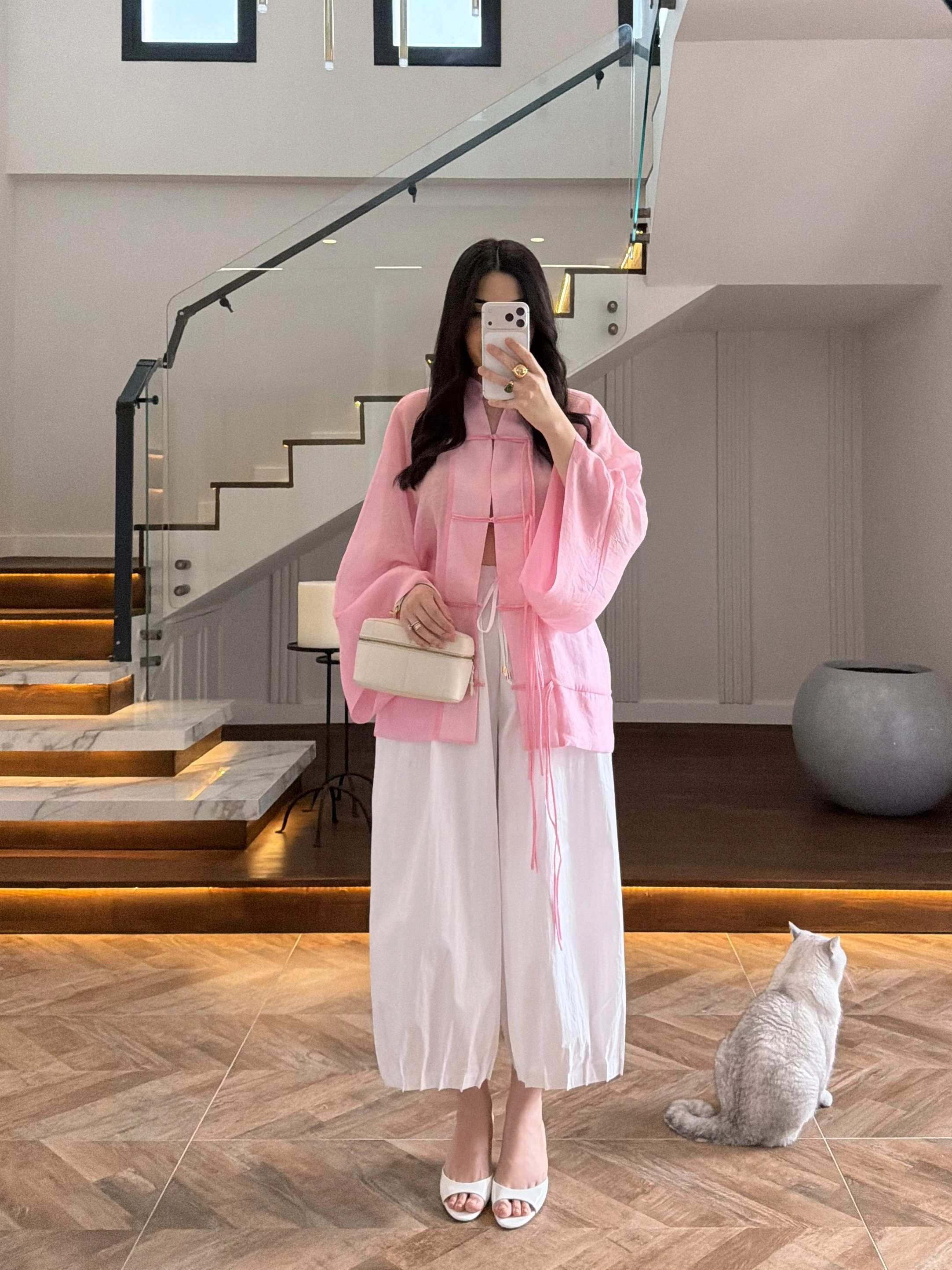 PEMBE İP BAĞCIKLI GÖMLEK -5098