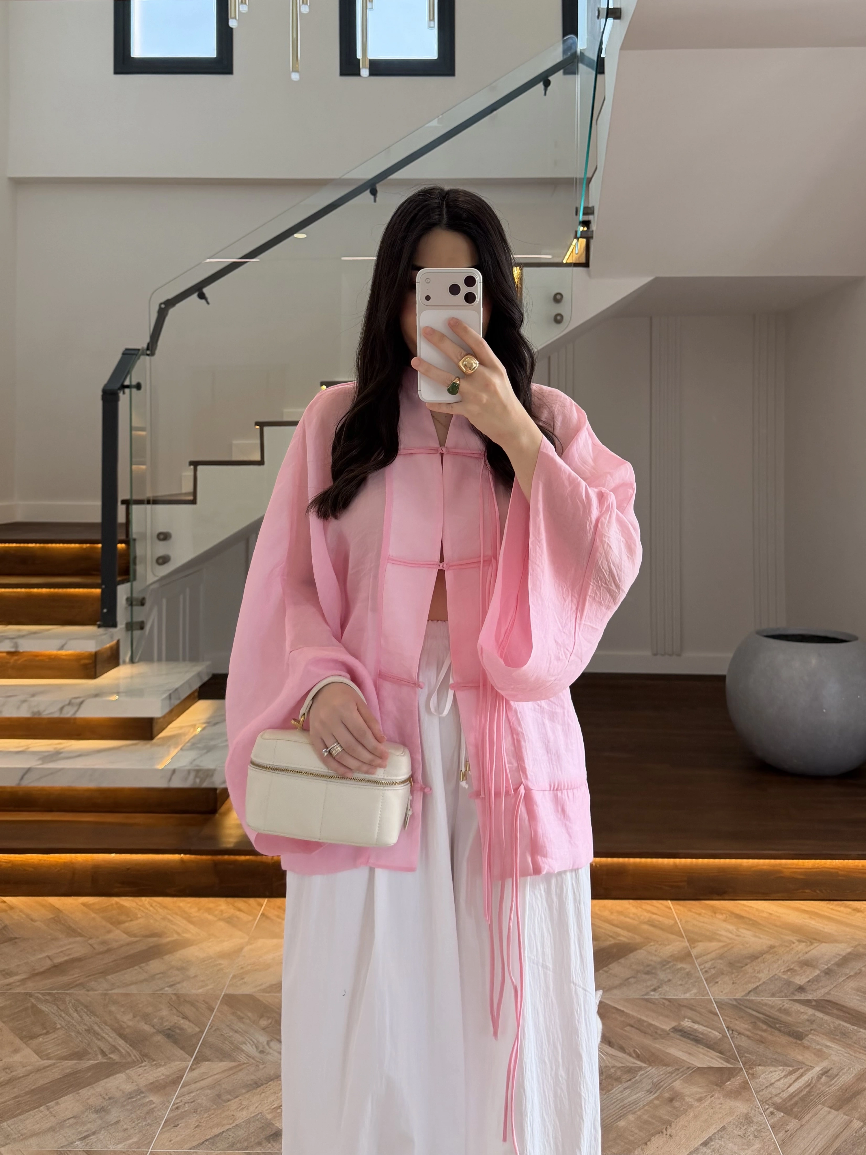 PEMBE İP BAĞCIKLI GÖMLEK -5098