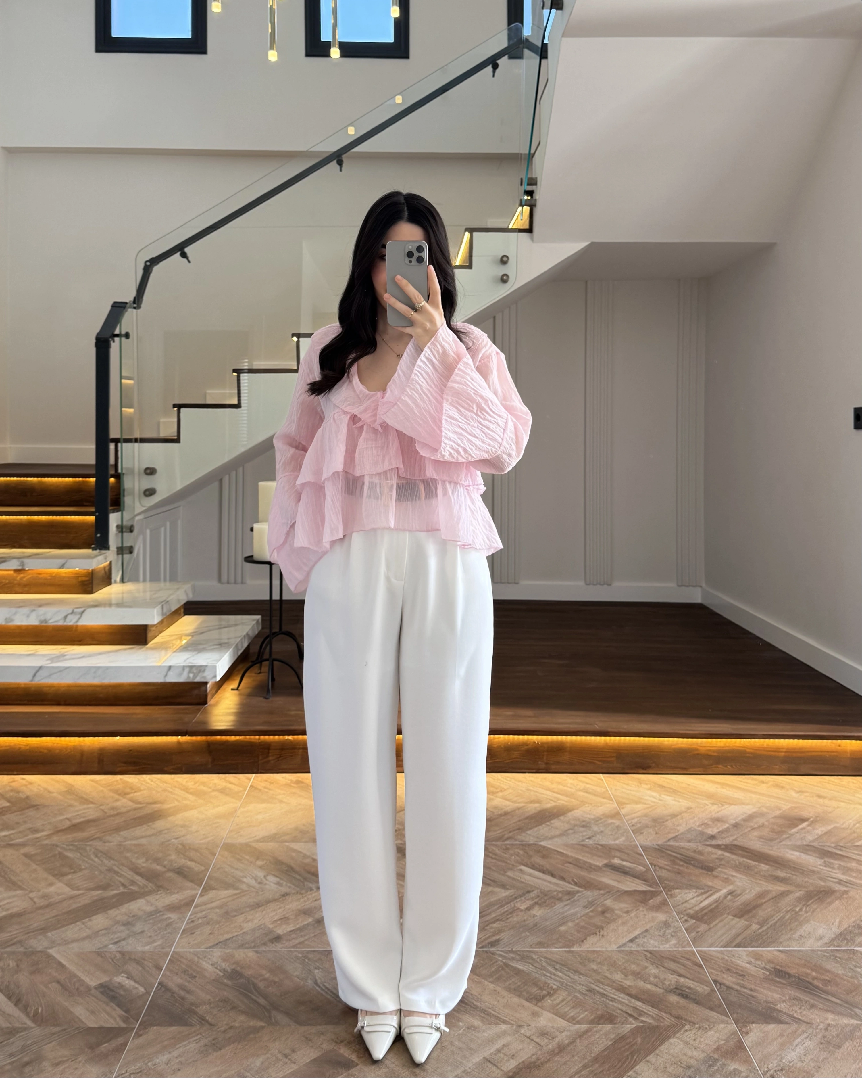 PEMBE KAT KAT DETAY BLUZ-1060