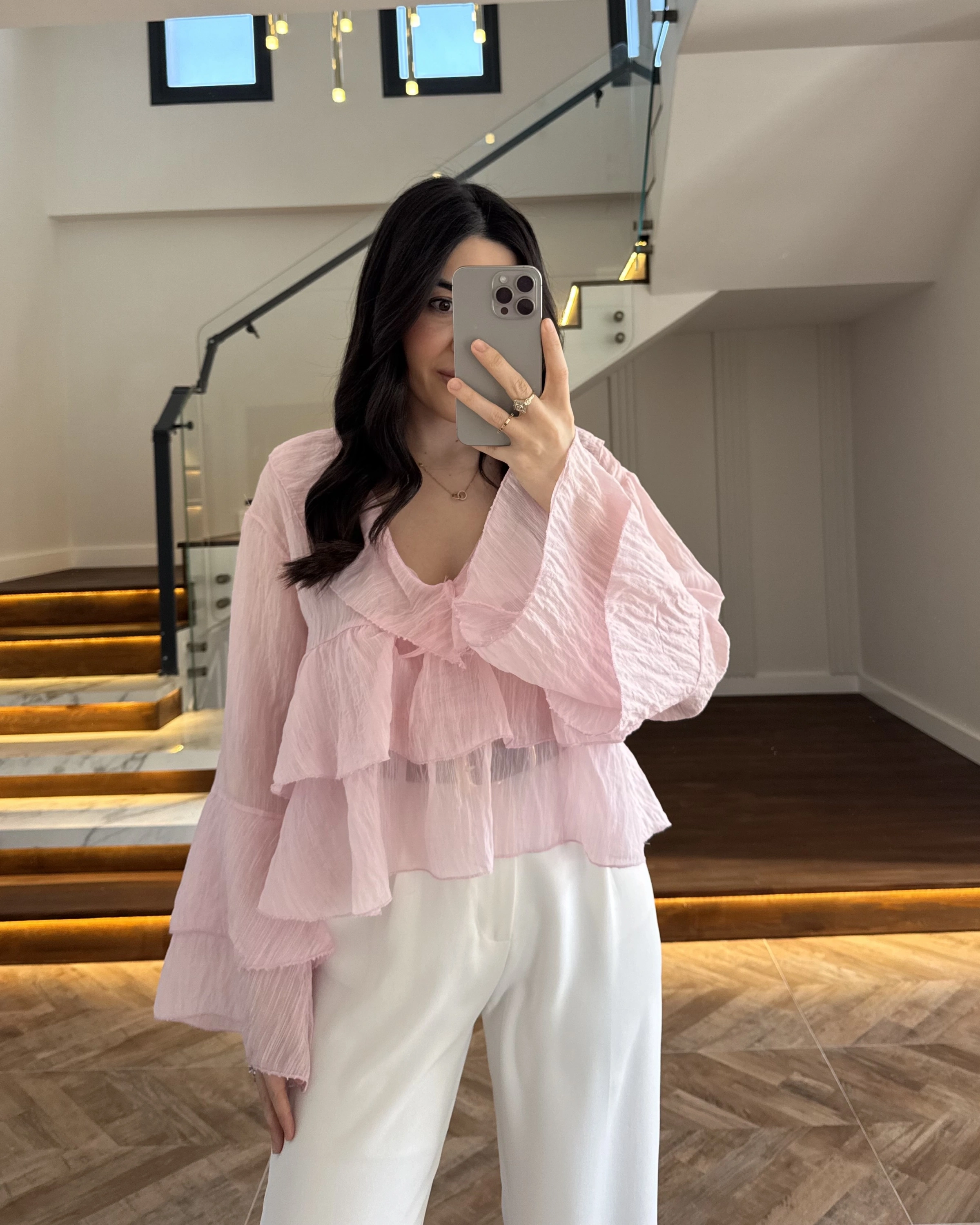 PEMBE KAT KAT DETAY BLUZ-1060