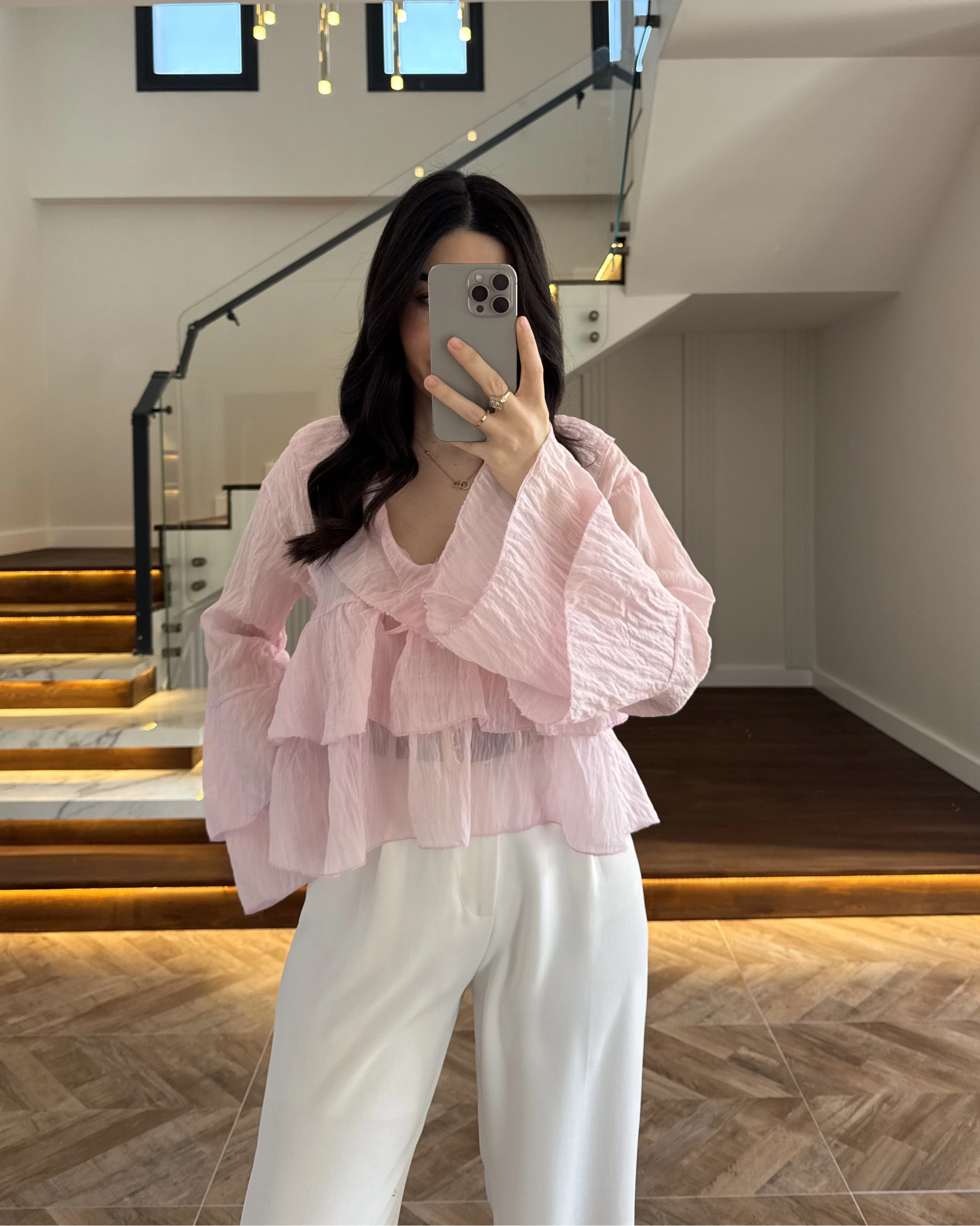 PEMBE KAT KAT DETAY BLUZ-1060