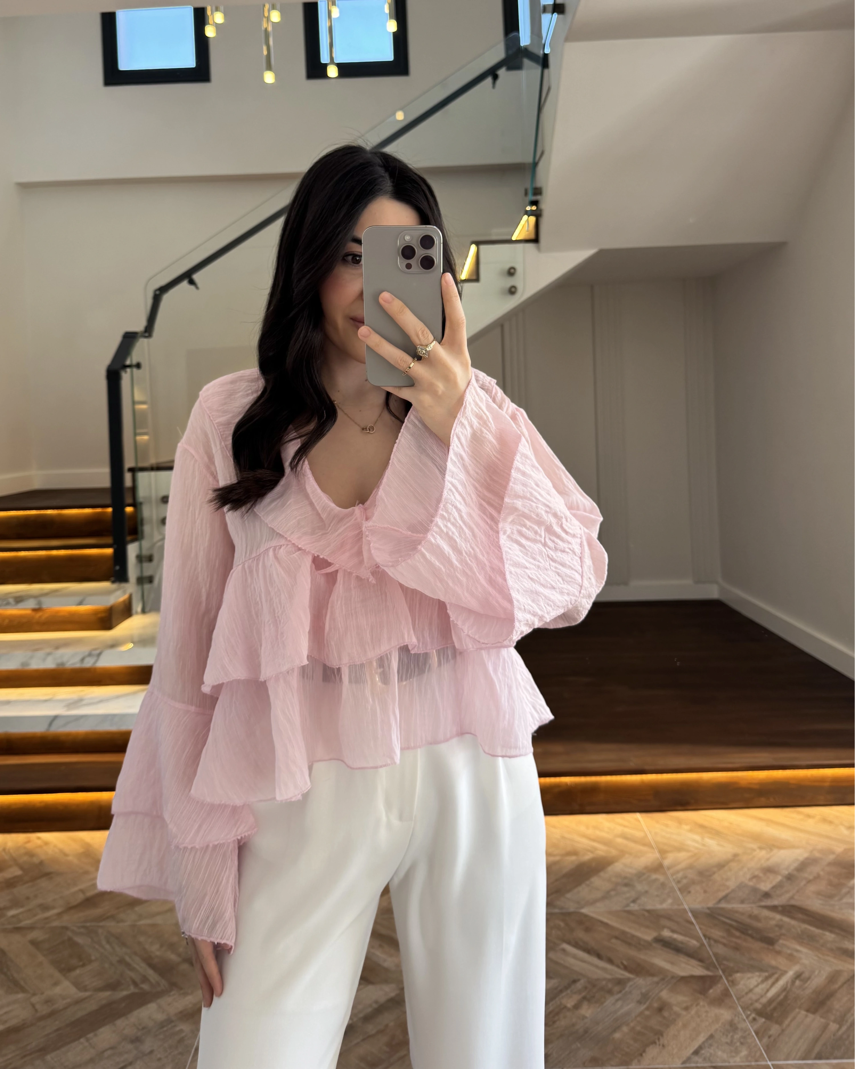 PEMBE KAT KAT DETAY BLUZ-1060