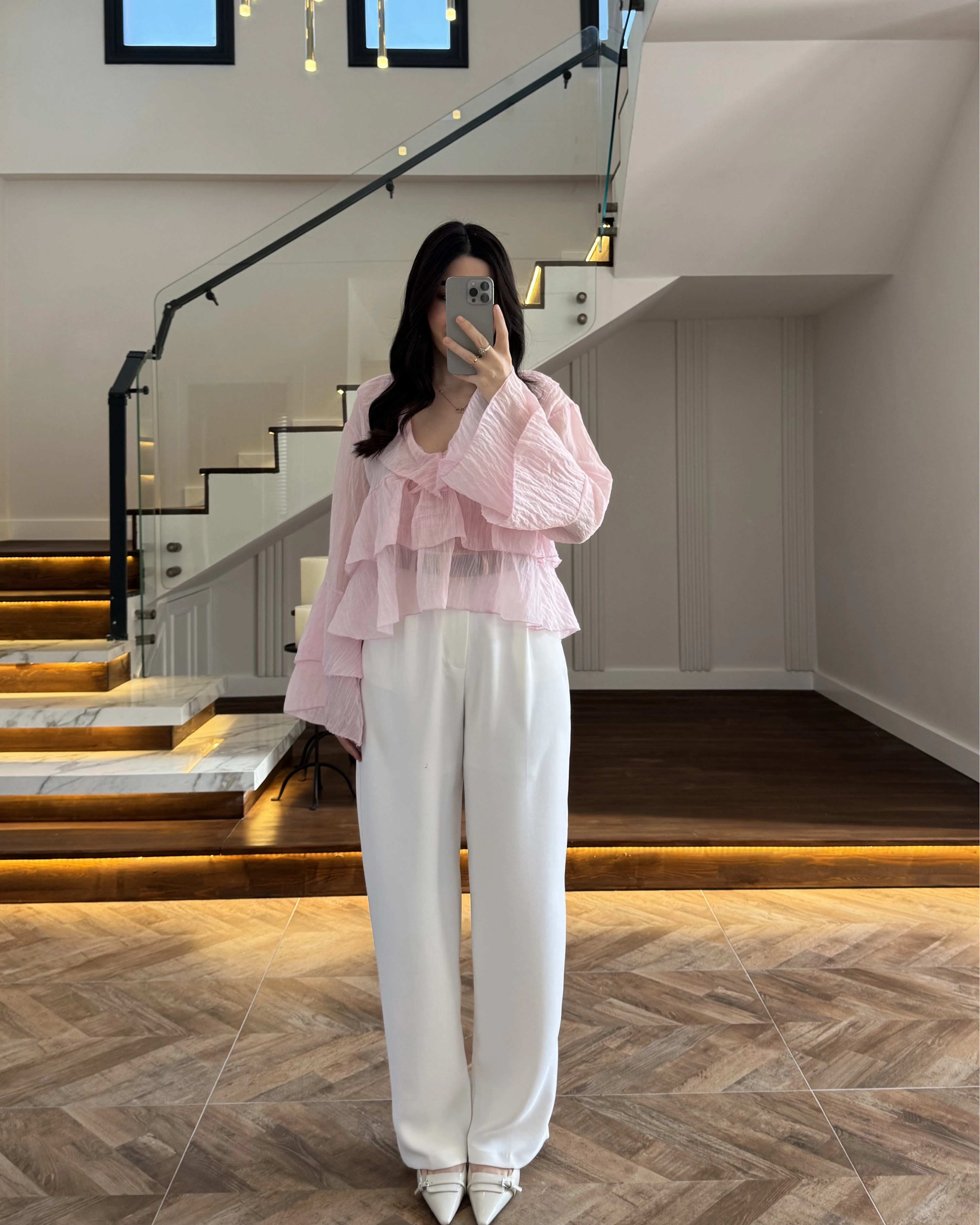 PEMBE KAT KAT DETAY BLUZ-1060