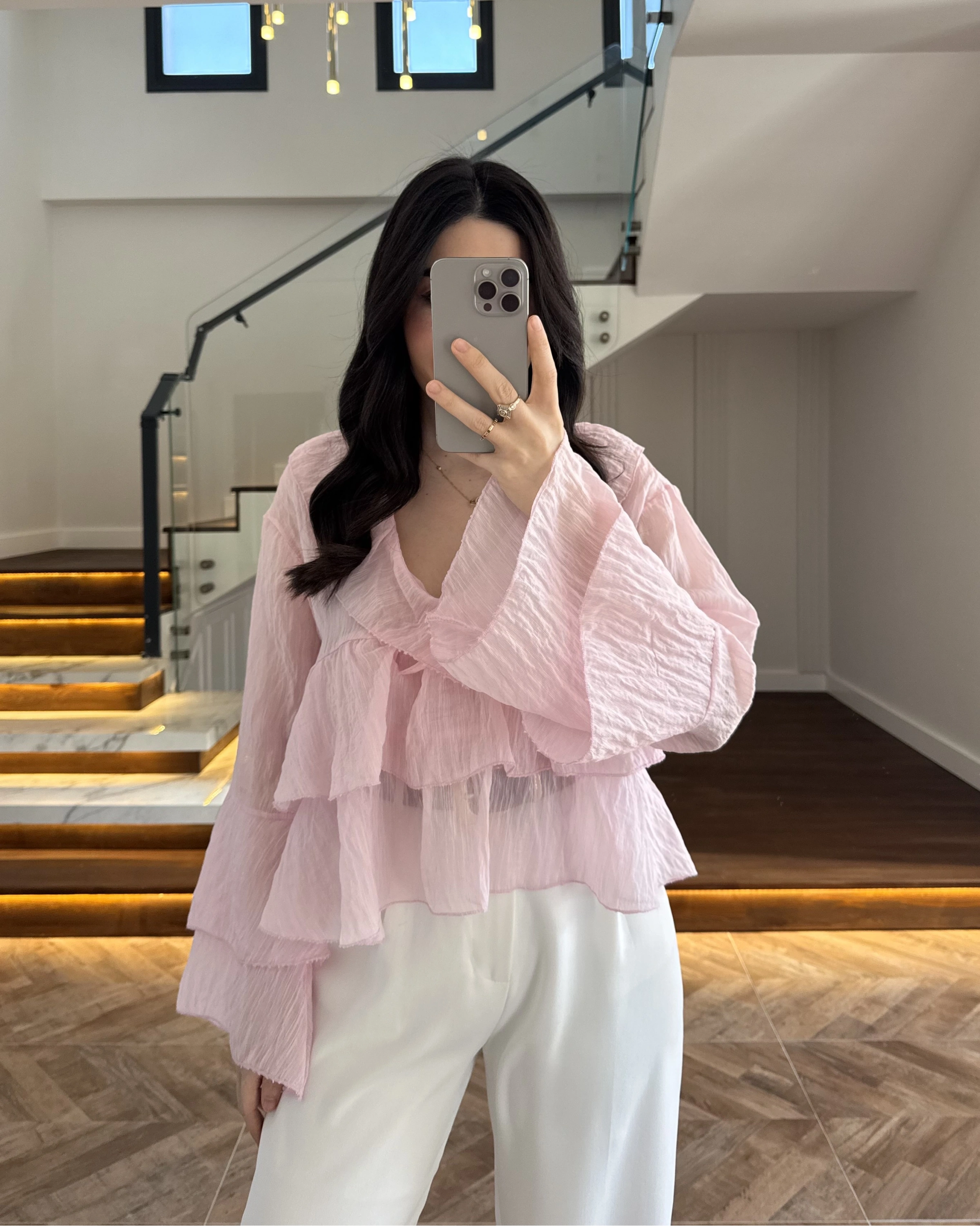 PEMBE KAT KAT DETAY BLUZ-1060