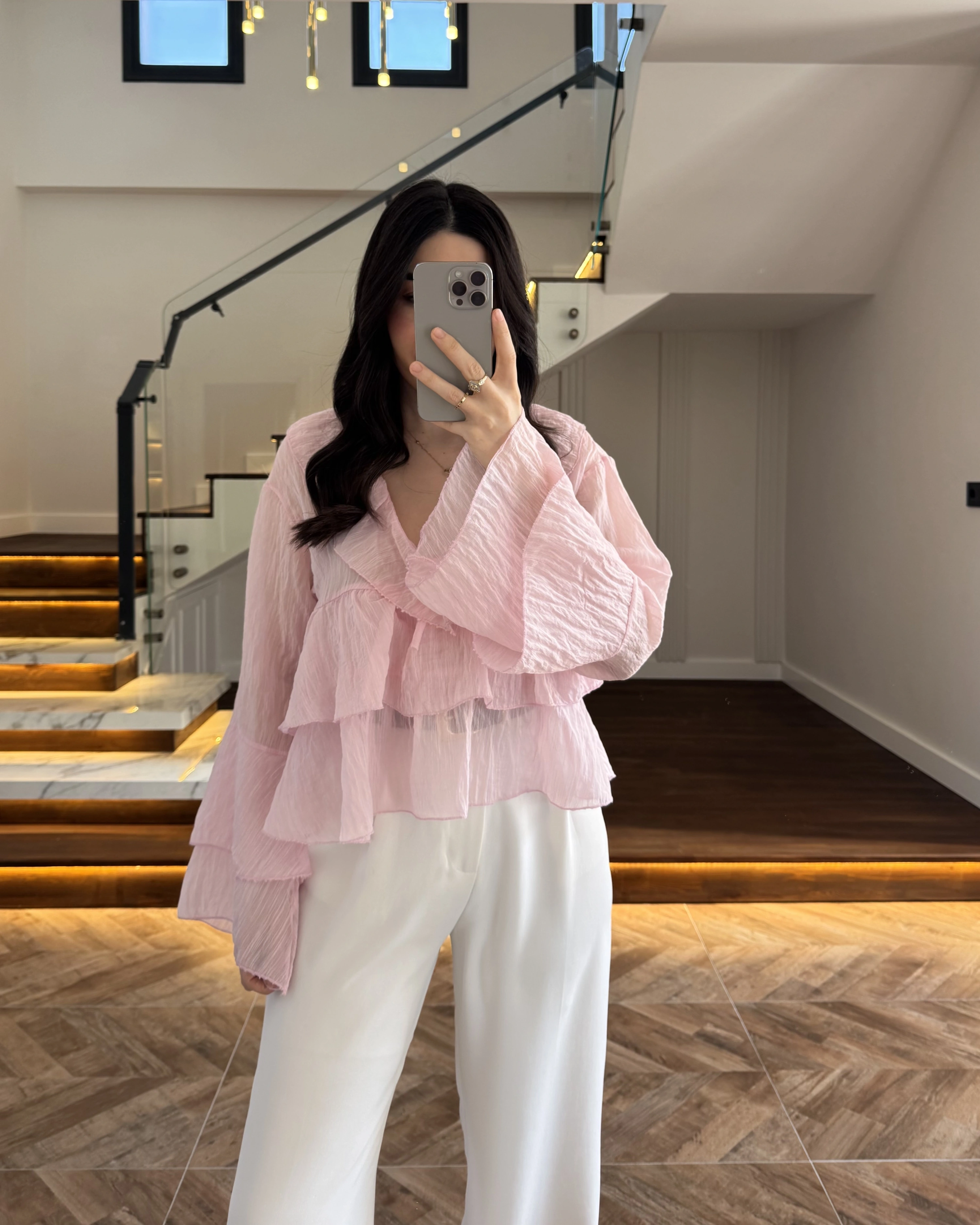 PEMBE KAT KAT DETAY BLUZ-1060