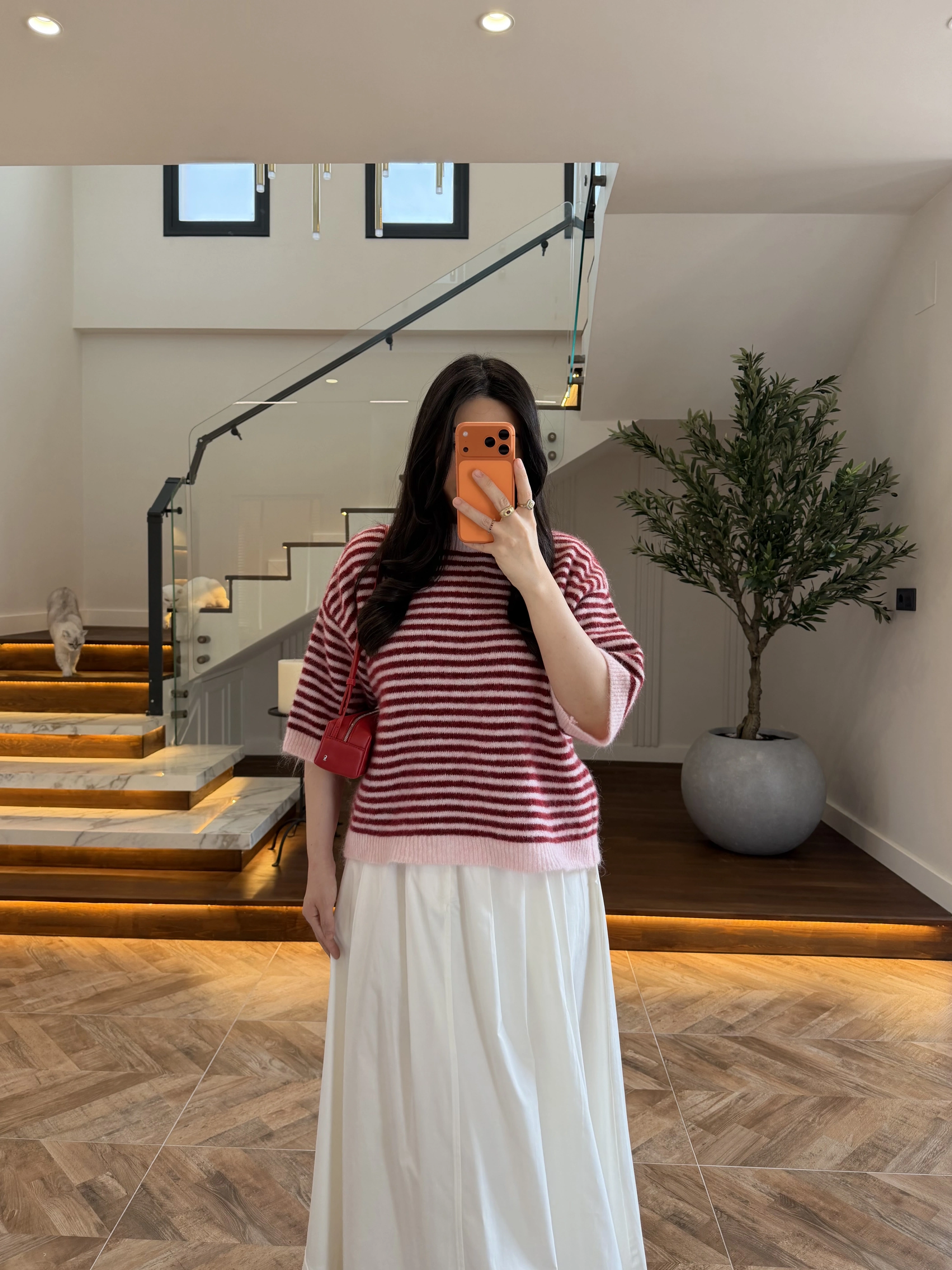PEMBE-KIRMIZI KISA KOL TRİKO - 5282