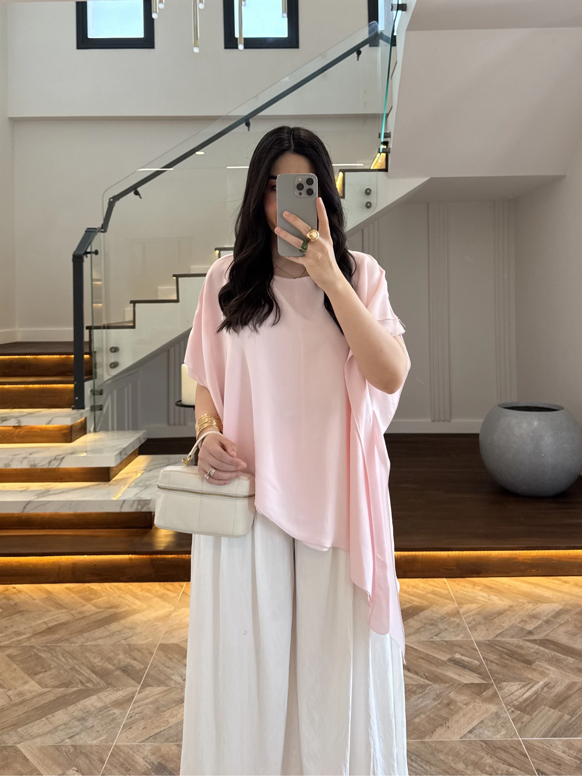 PEMBE KISA KOL PELERİN BLUZ -5107