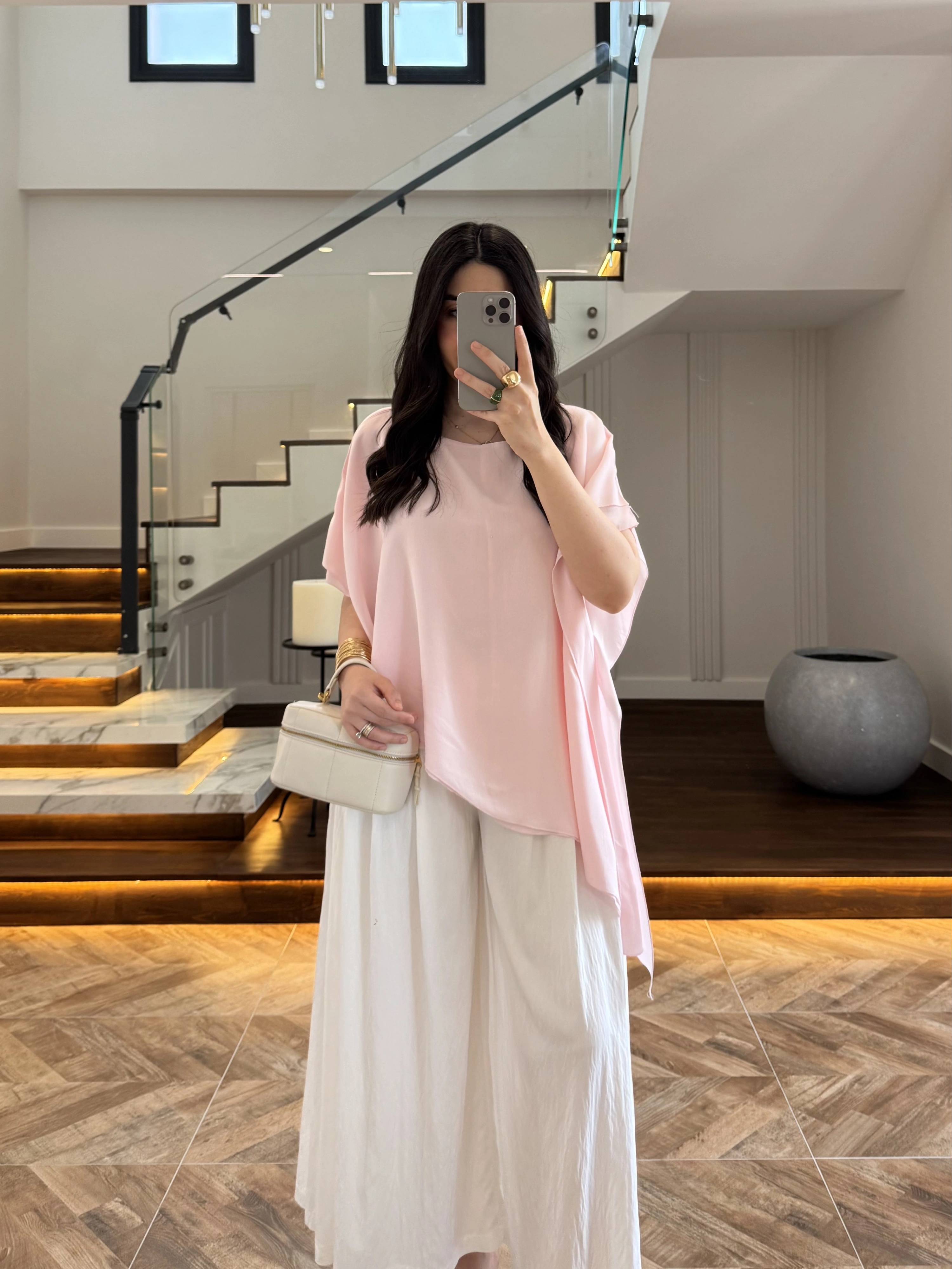 PEMBE KISA KOL PELERİN BLUZ -5107