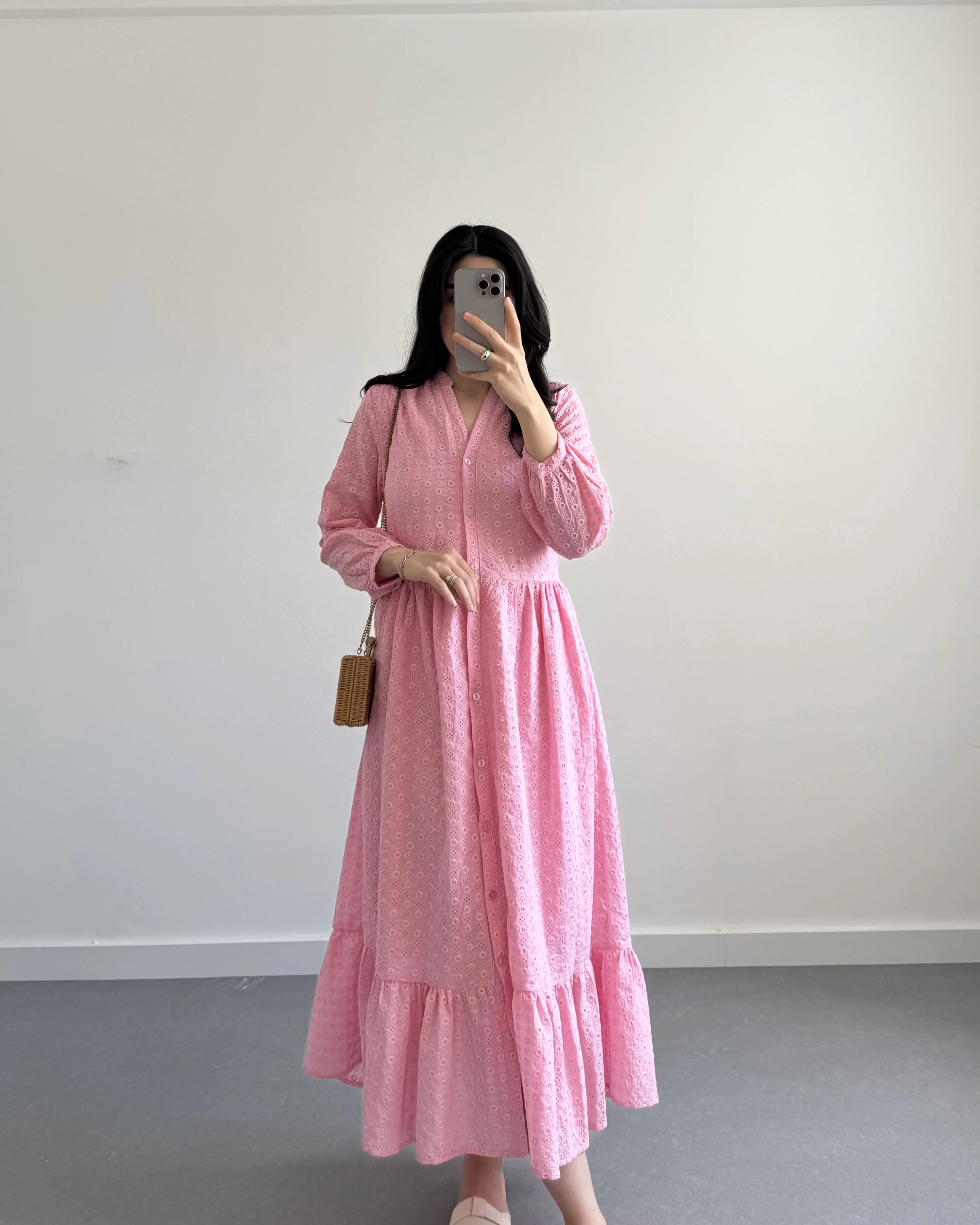 PEMBE MIDI BOY FİSTO ELBİSE