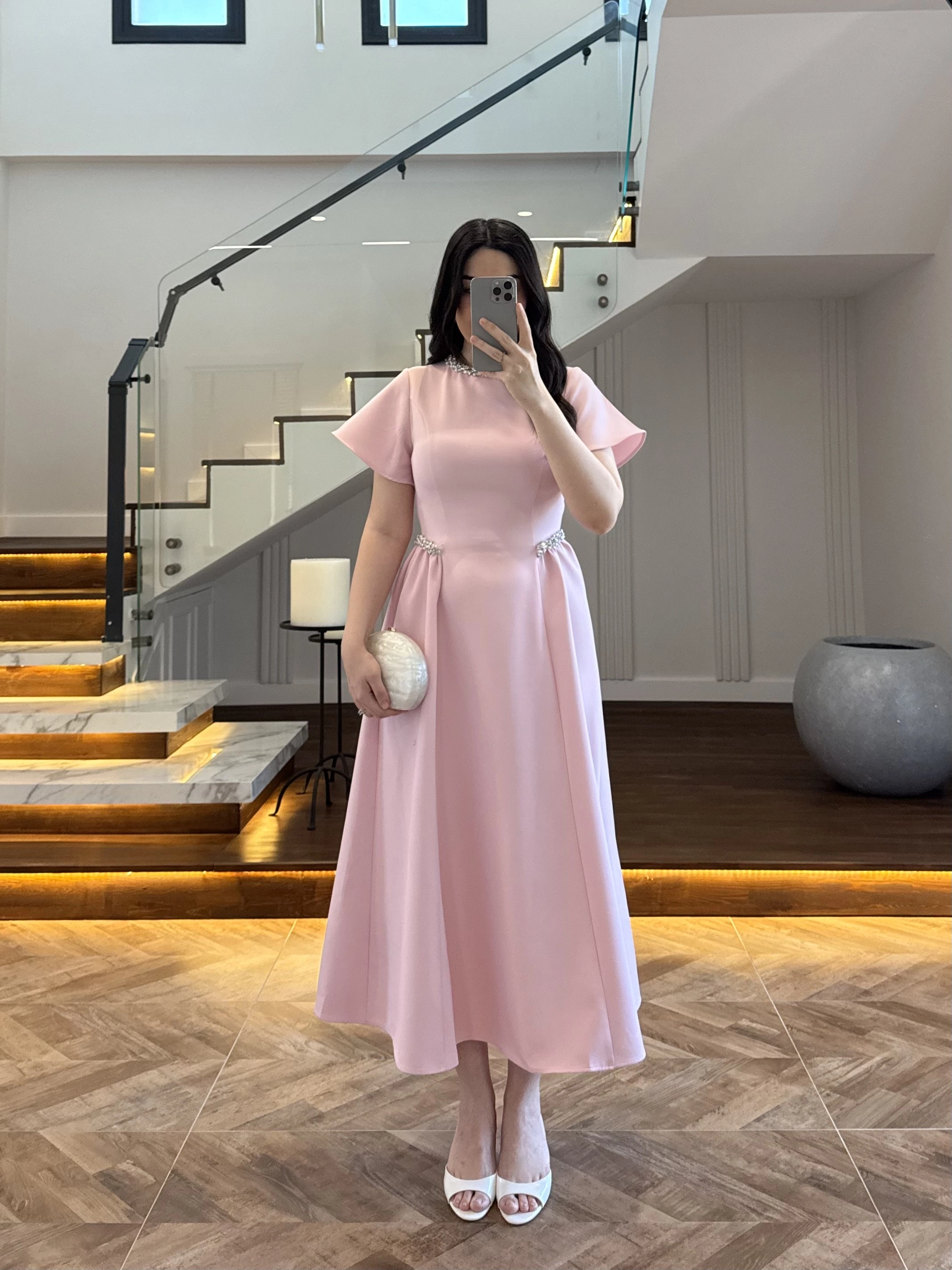 PEMBE TAŞ DETAY ELBİSE -EU3220