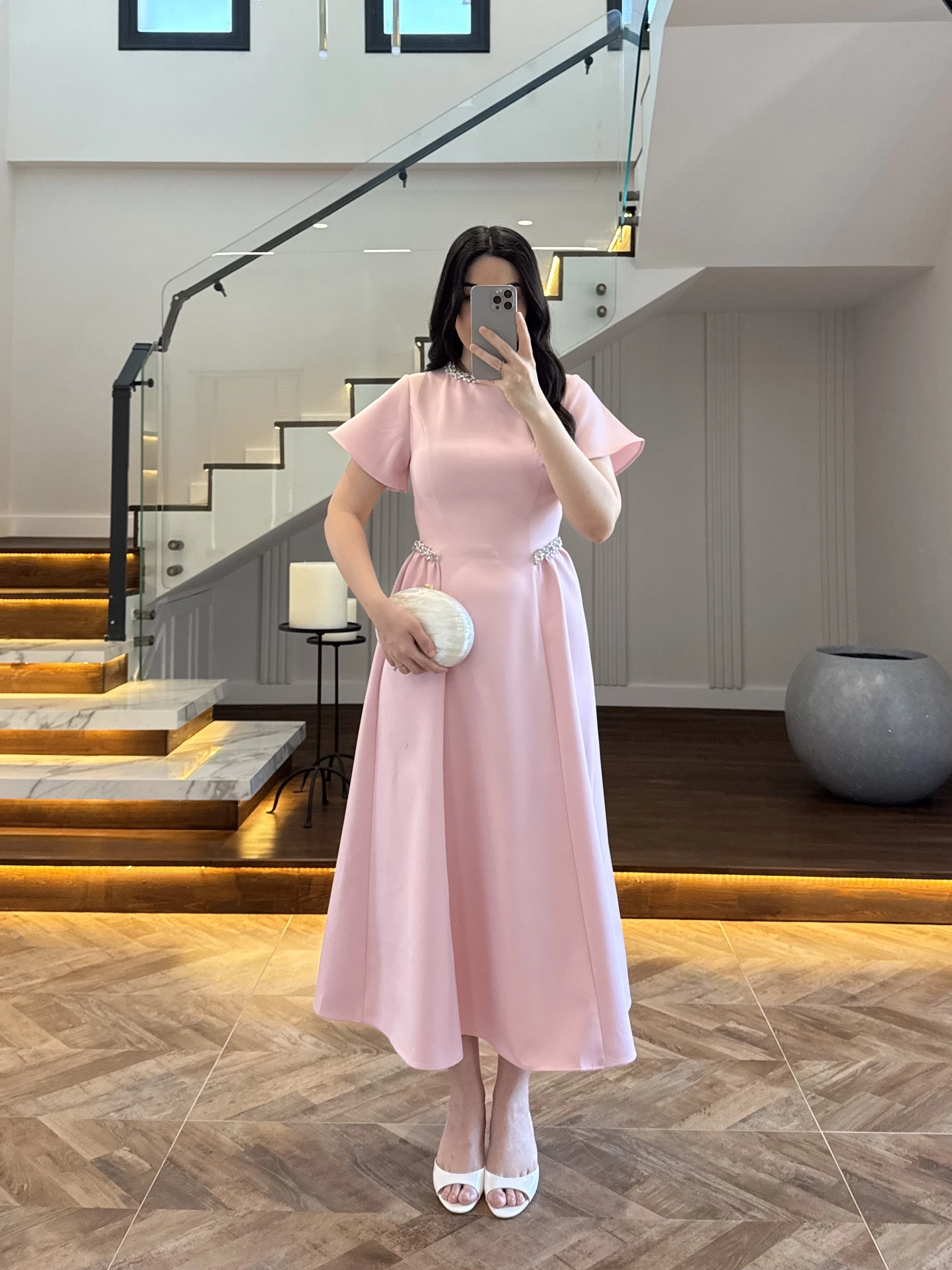 PEMBE TAŞ DETAY ELBİSE -EU3220