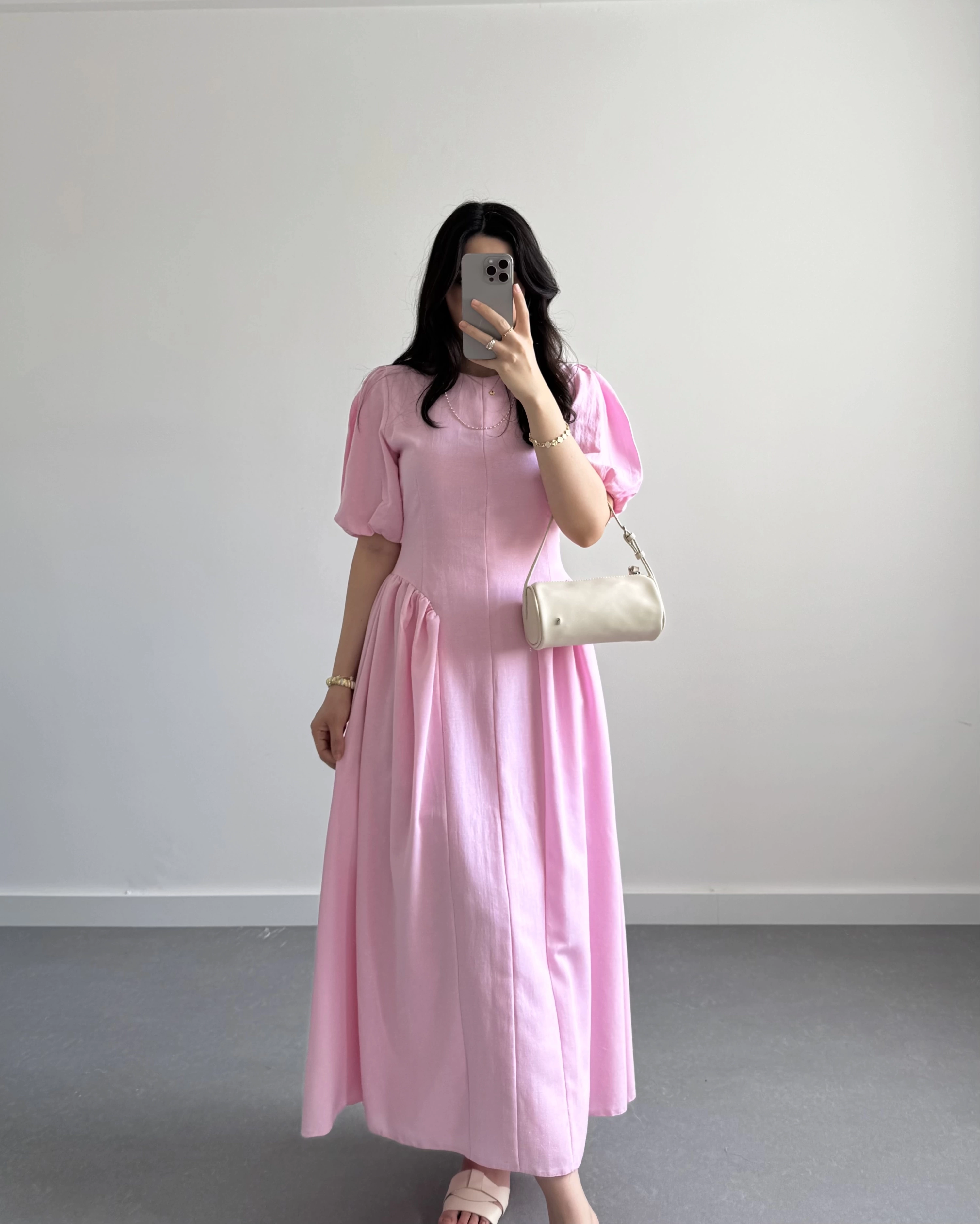 PERİY PEMBE KETEN ELBİSE