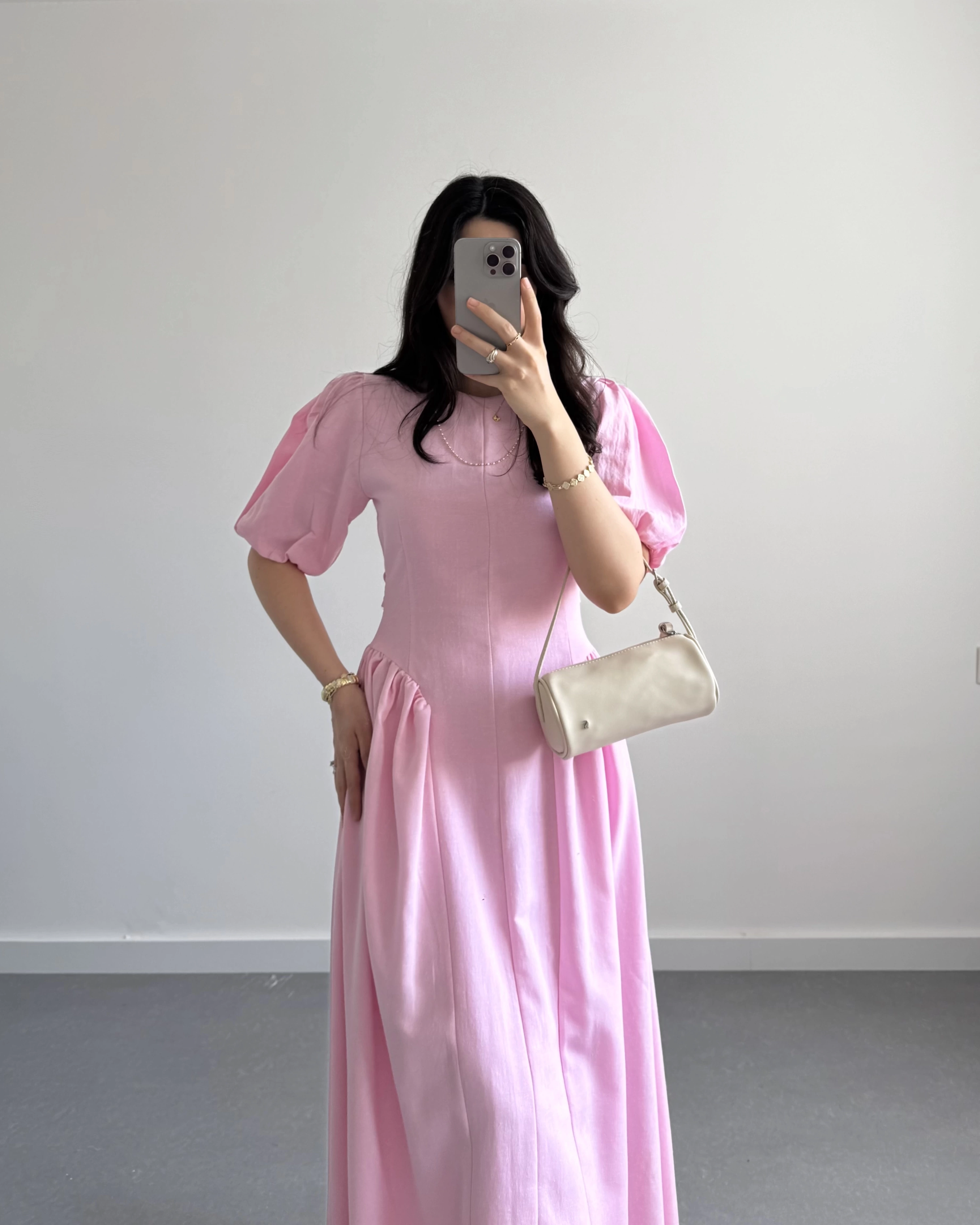 PERİY PEMBE KETEN ELBİSE