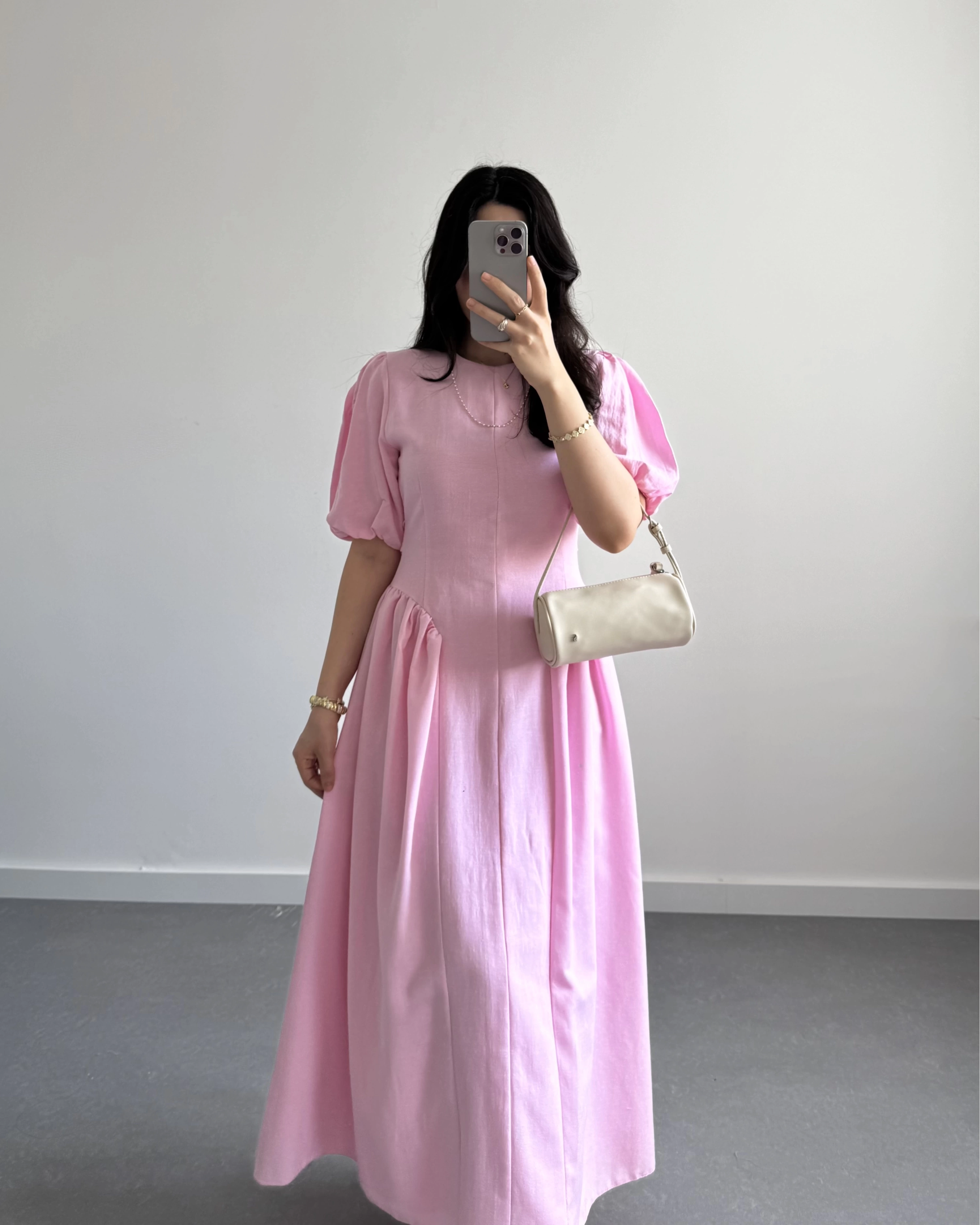 PERİY PEMBE KETEN ELBİSE
