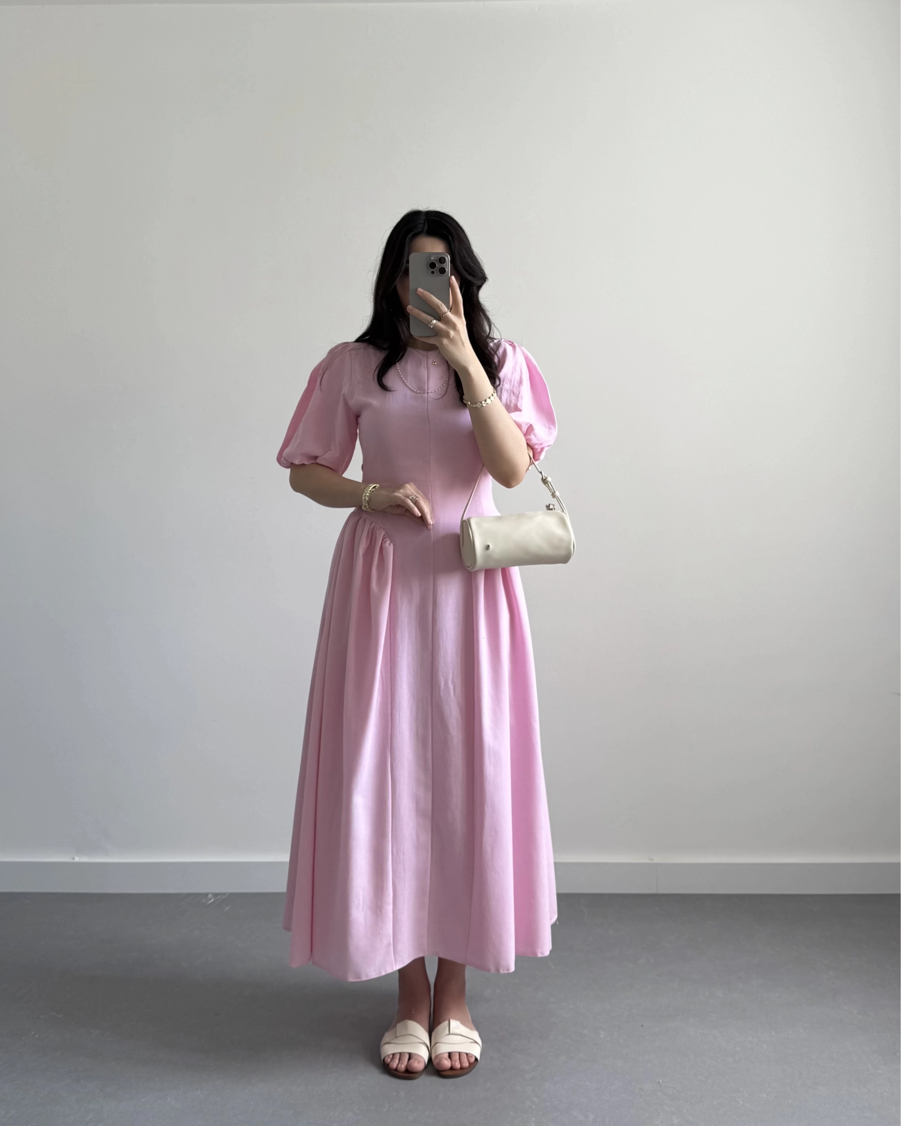 PERİY PEMBE KETEN ELBİSE