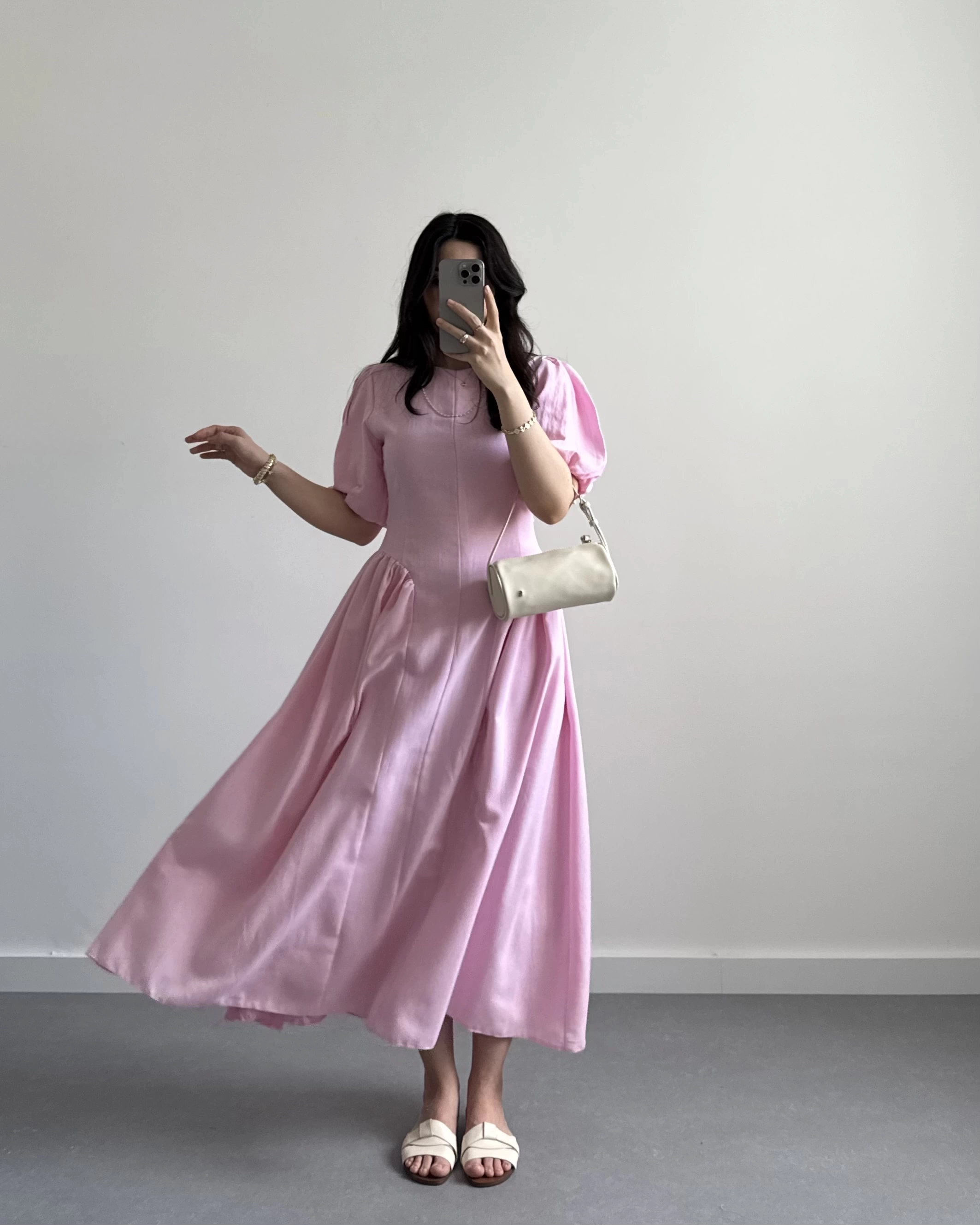 PERİY PEMBE KETEN ELBİSE