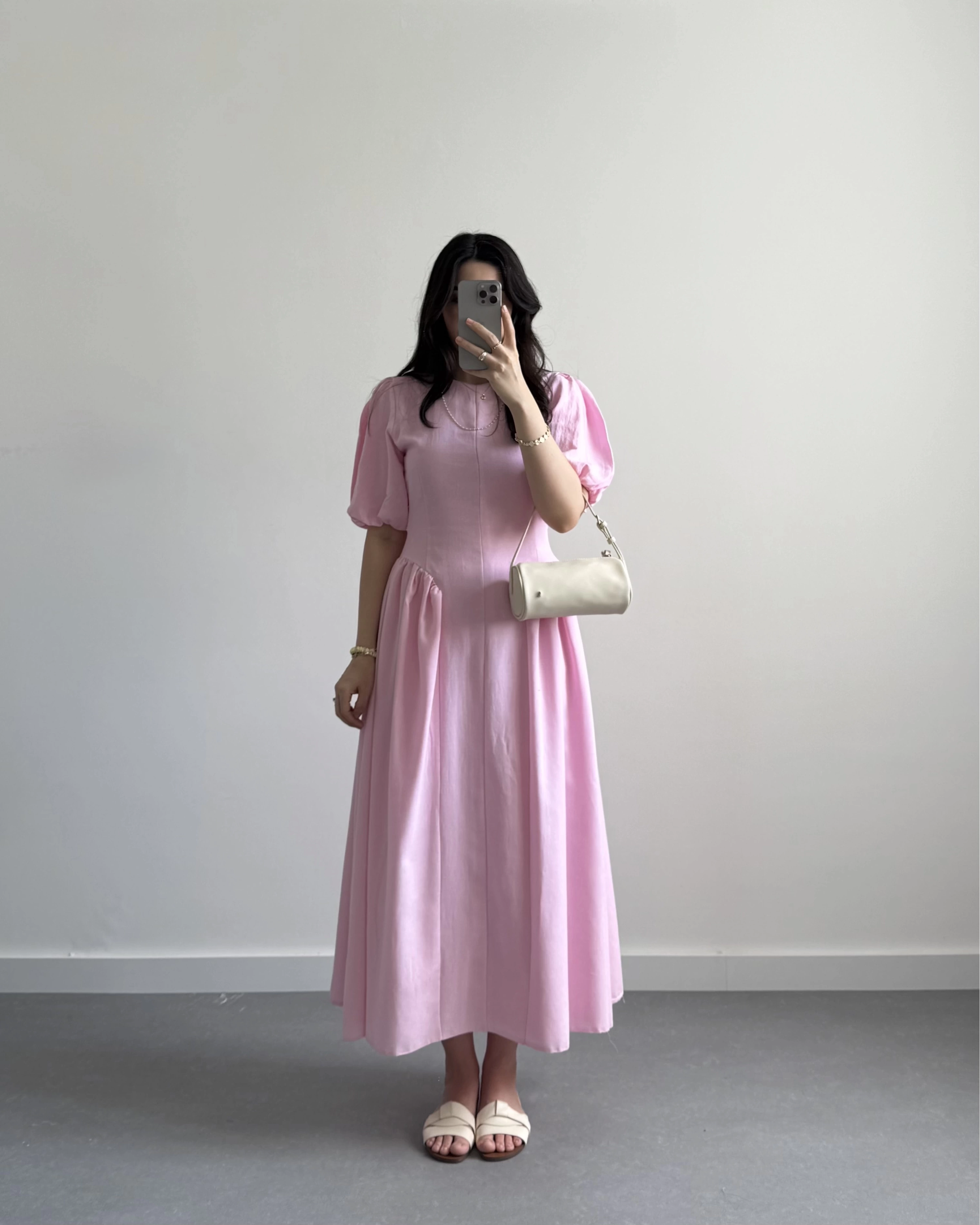 PERİY PEMBE KETEN ELBİSE