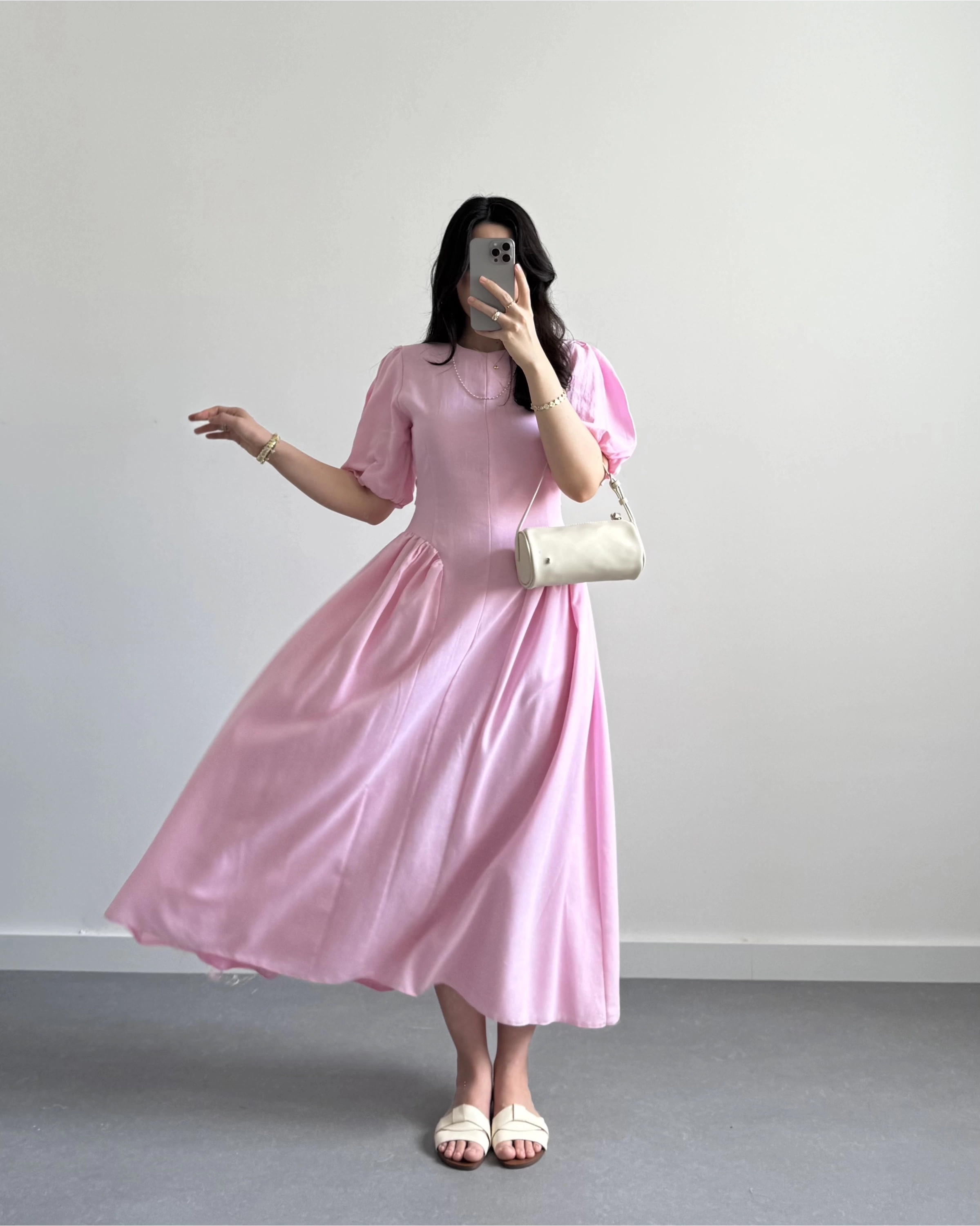 PERİY PEMBE KETEN ELBİSE