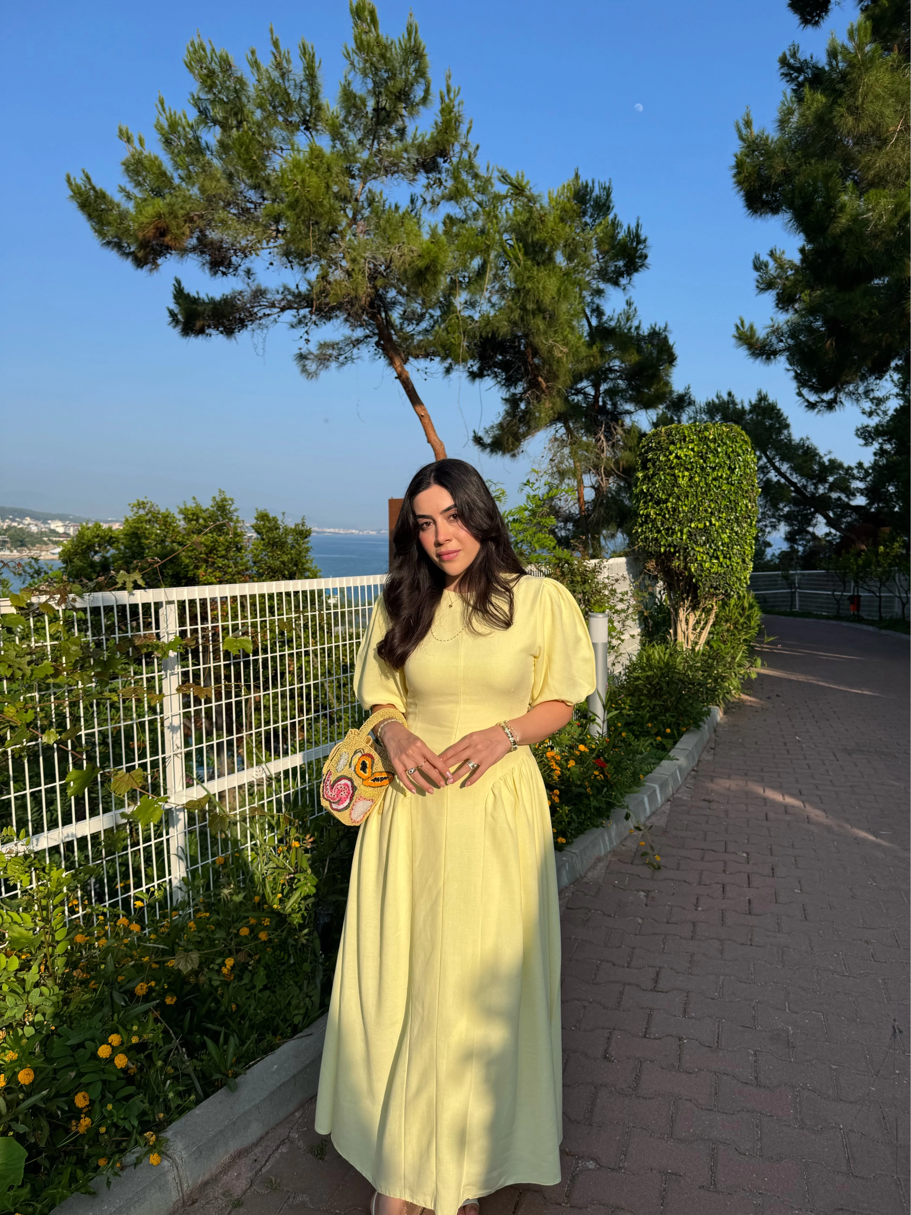 PERİY SARI KETEN ELBİSE