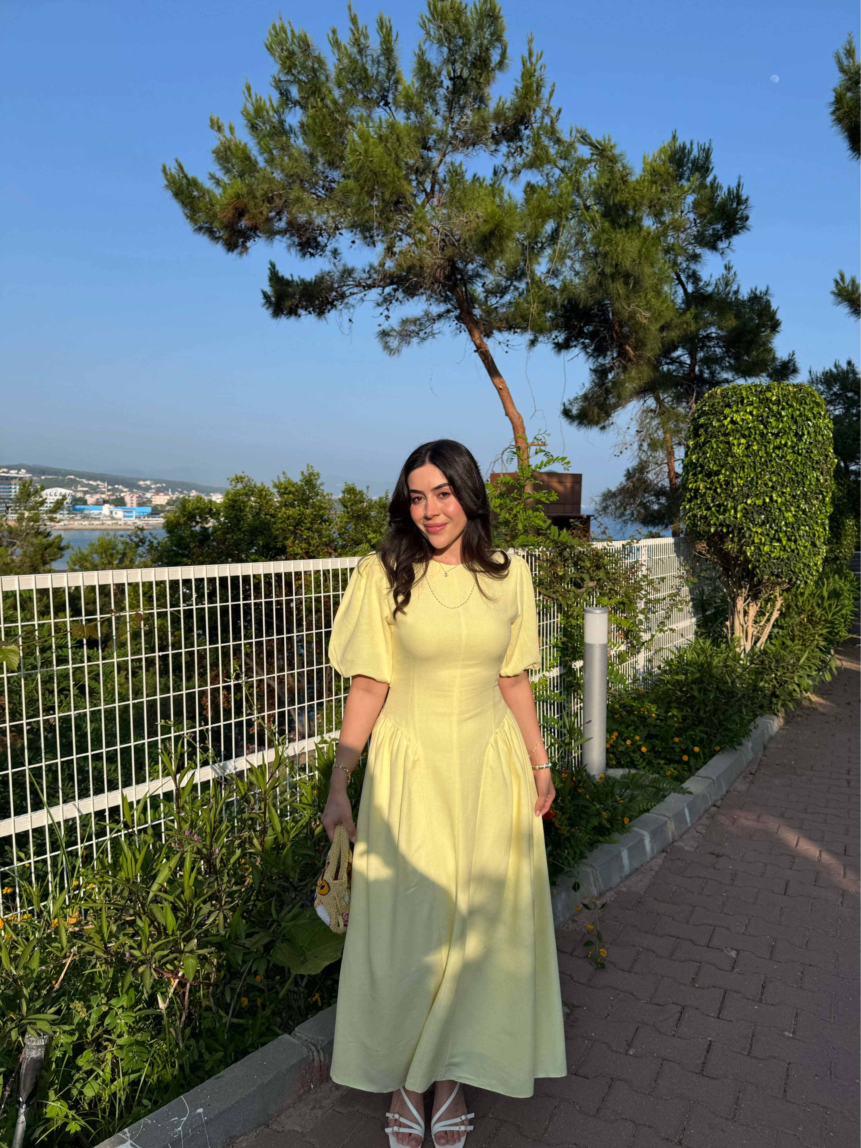 PERİY SARI KETEN ELBİSE