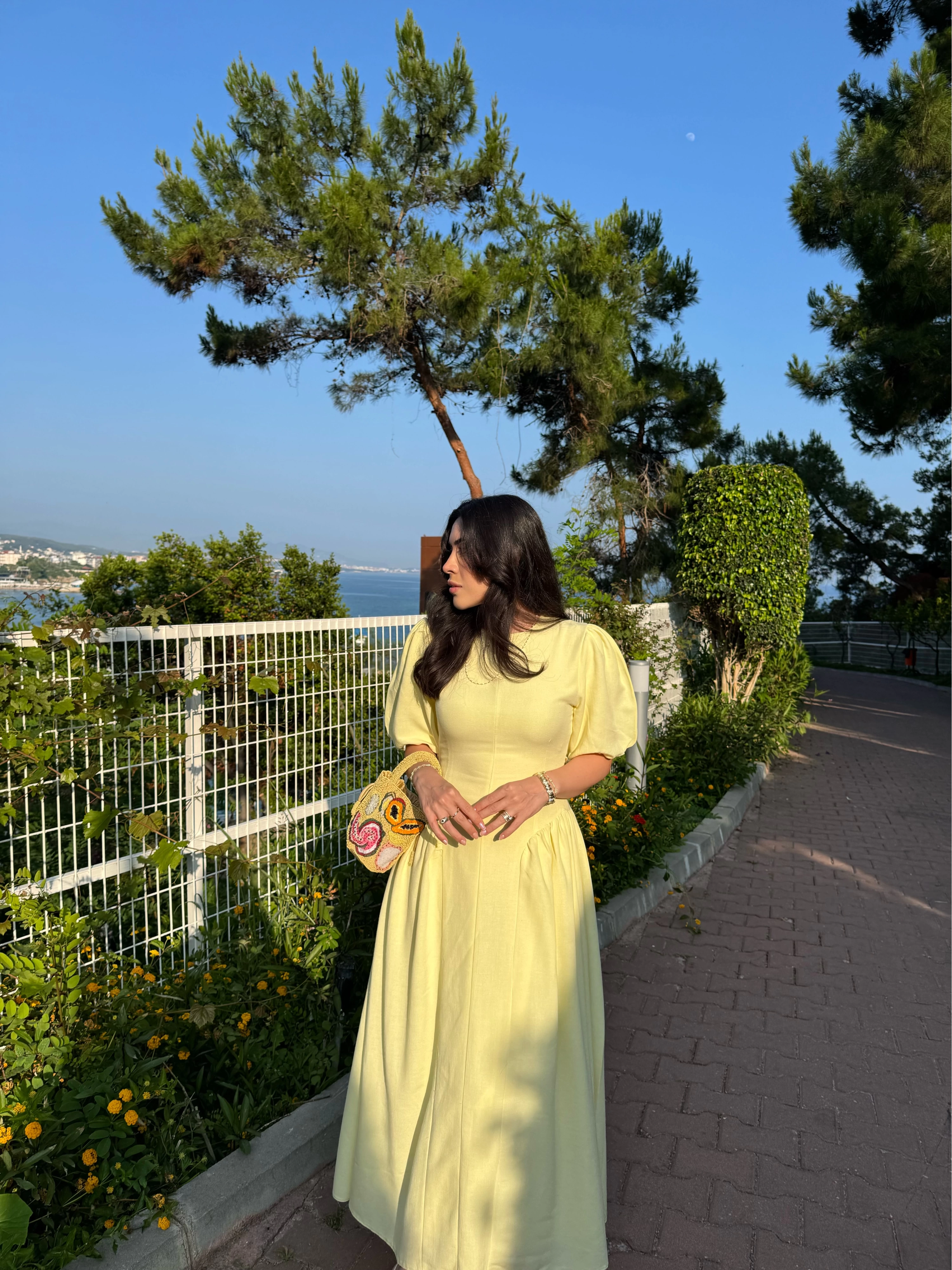 PERİY SARI KETEN ELBİSE