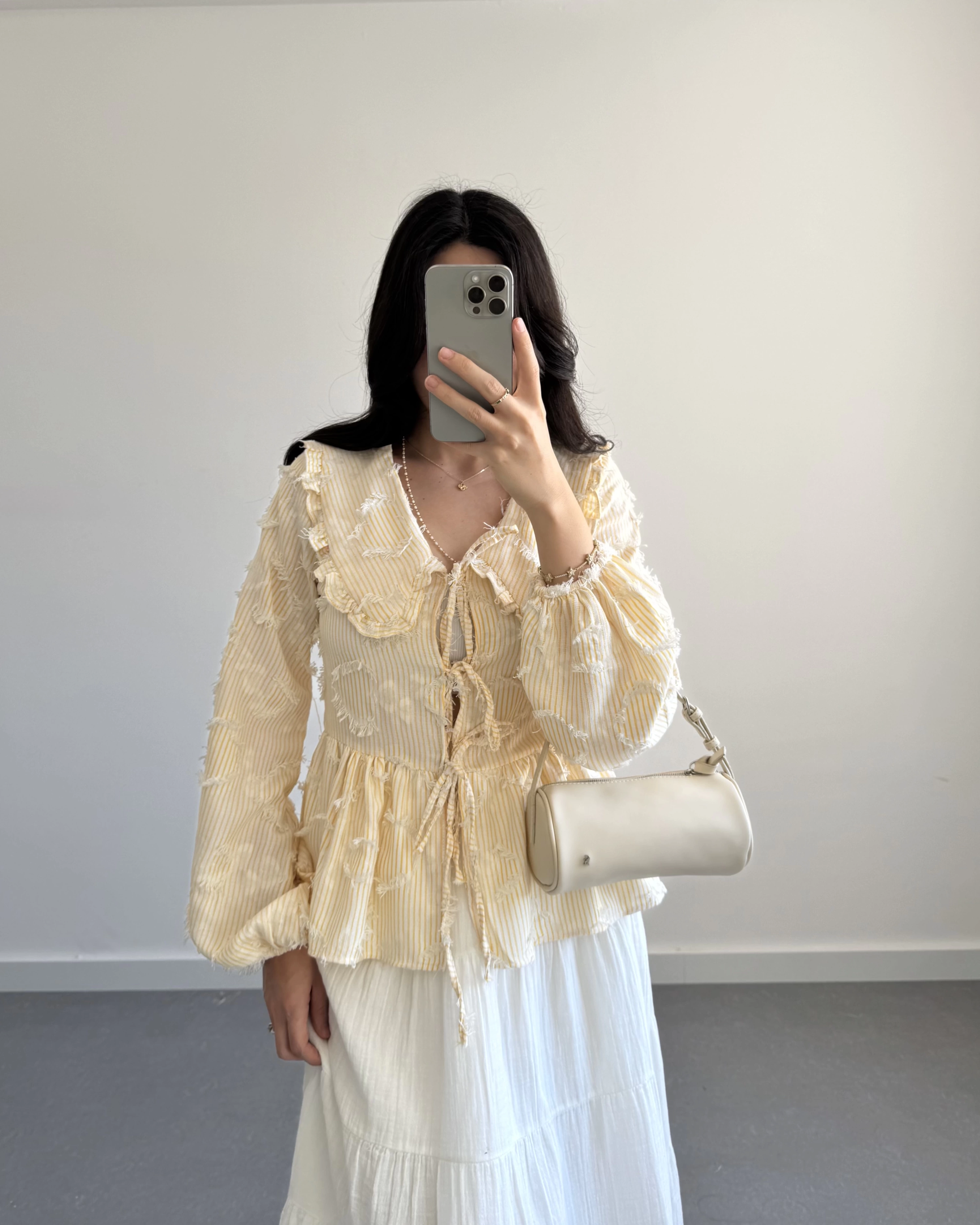 SARI ÇİZGİLİ BEBE YAKA PÜSKÜL BLUZ
