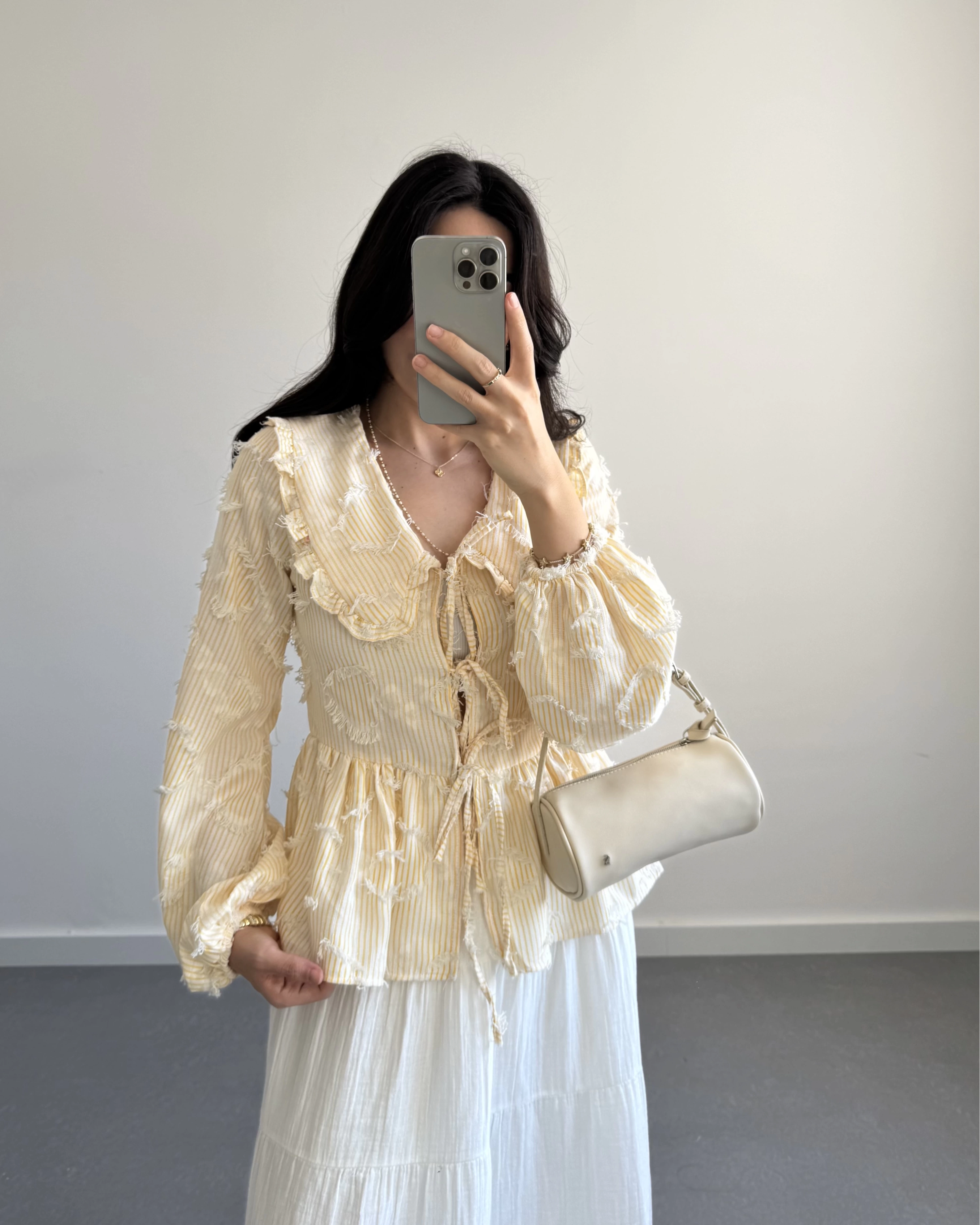 SARI ÇİZGİLİ BEBE YAKA PÜSKÜL BLUZ