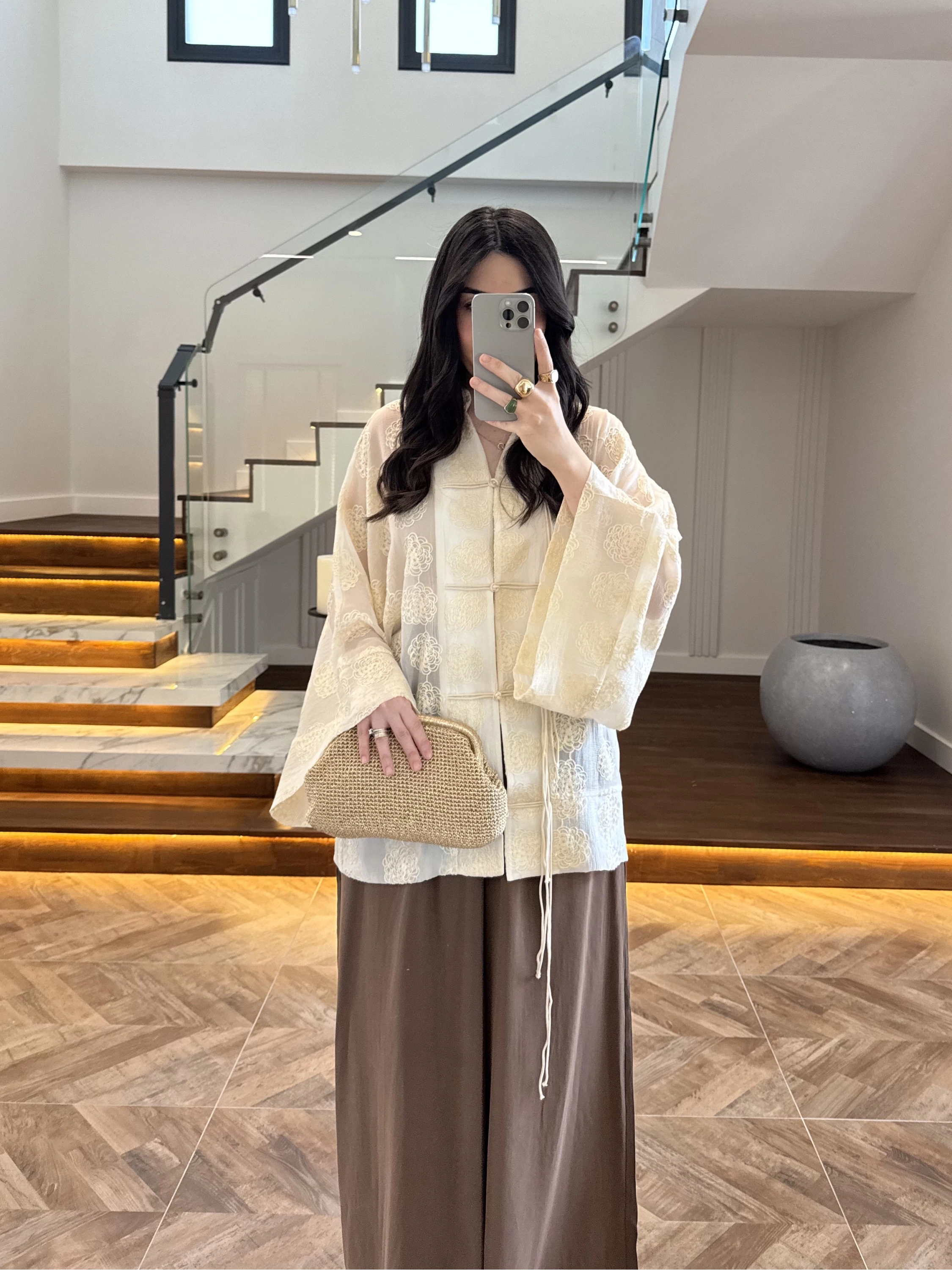 SARI İP BAĞCIKLI BRODELİ GÖMLEK -5096