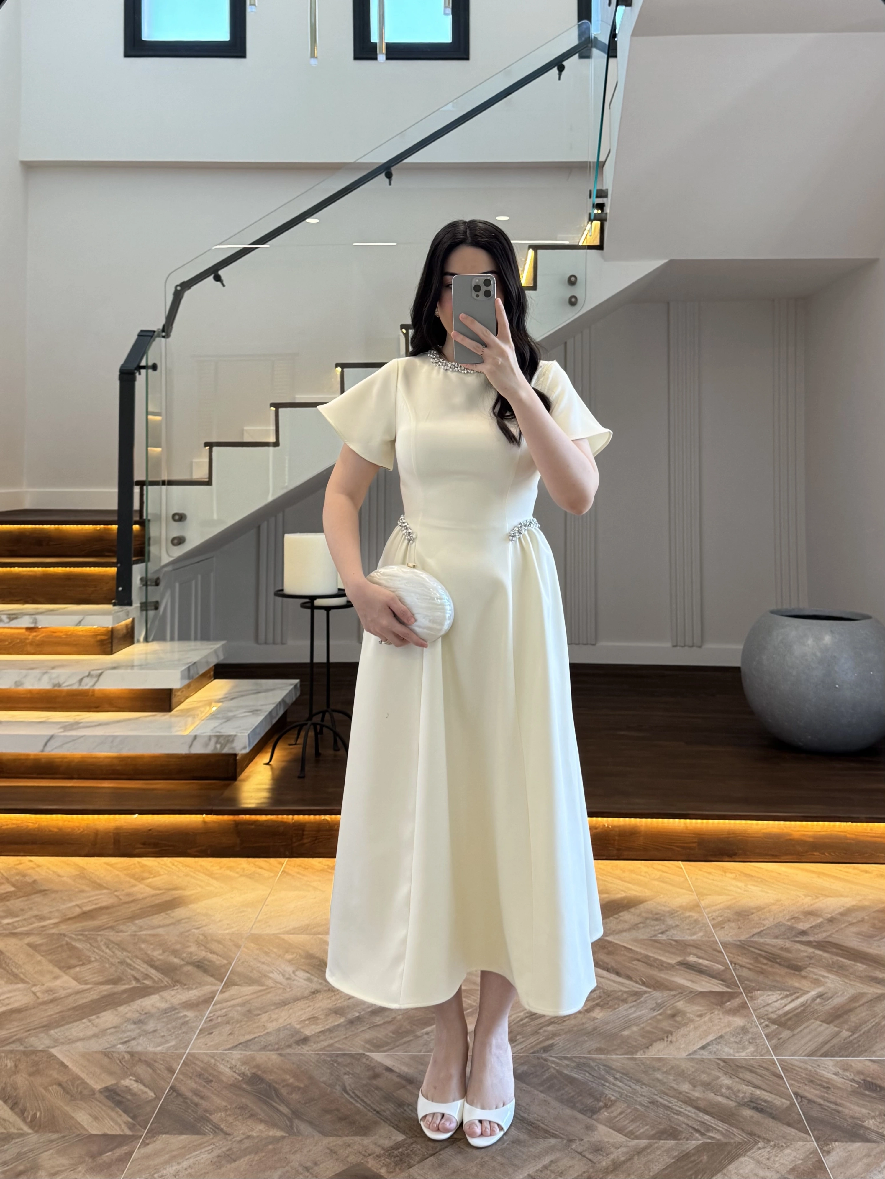 (ÖN SİPARİŞ)SARI TAŞ DETAY ELBİSE -EU3220