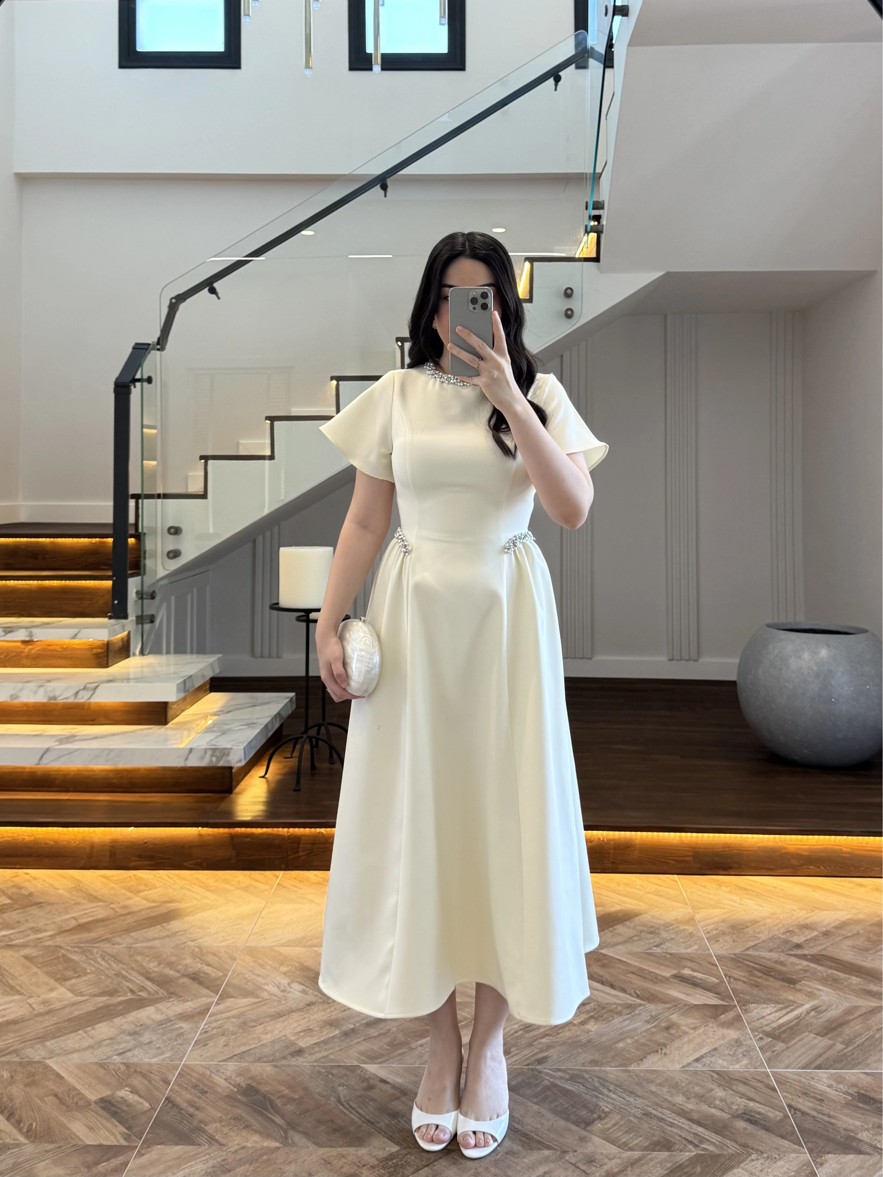 (ÖN SİPARİŞ)SARI TAŞ DETAY ELBİSE -EU3220