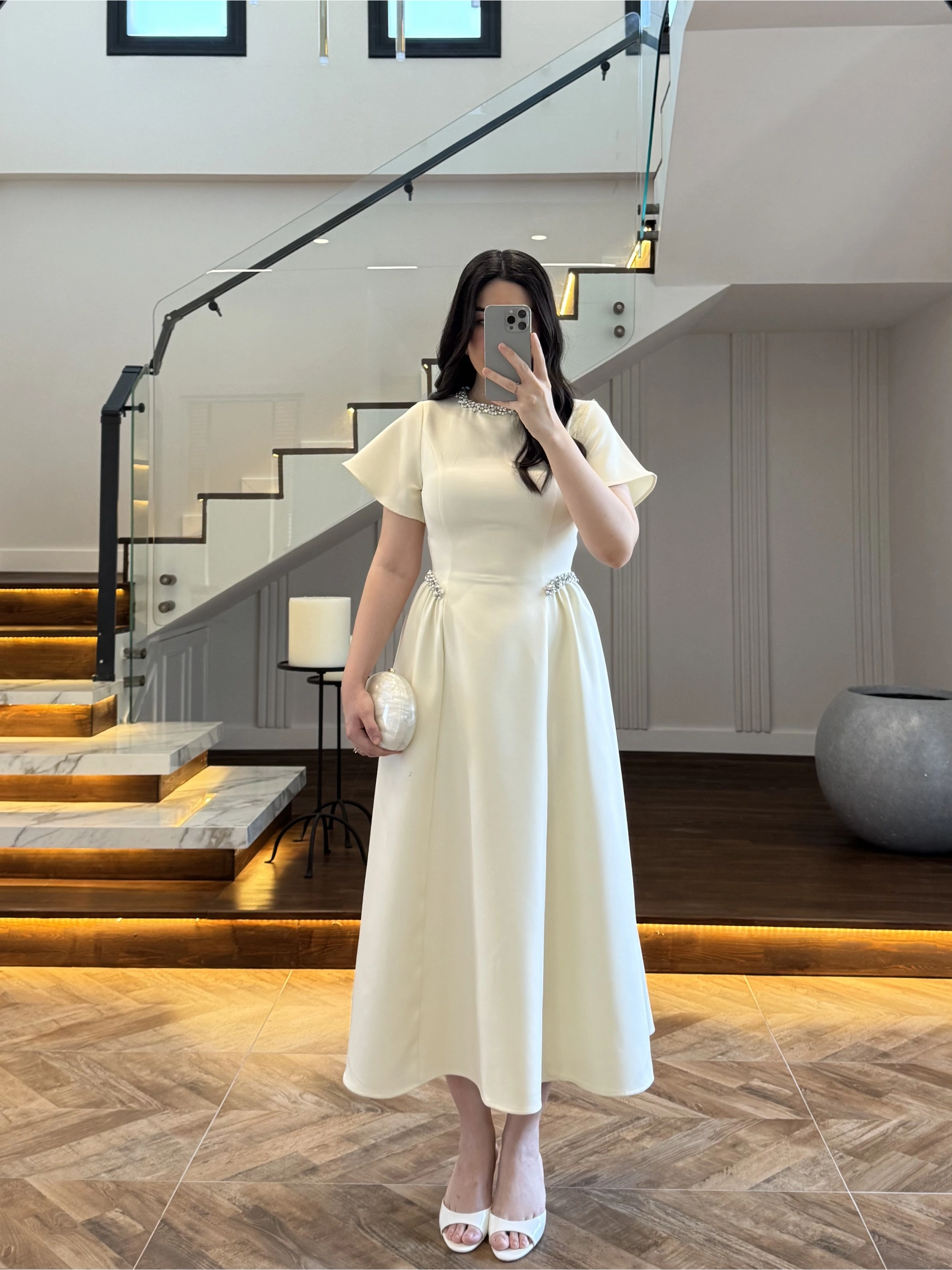 (ÖN SİPARİŞ)SARI TAŞ DETAY ELBİSE -EU3220