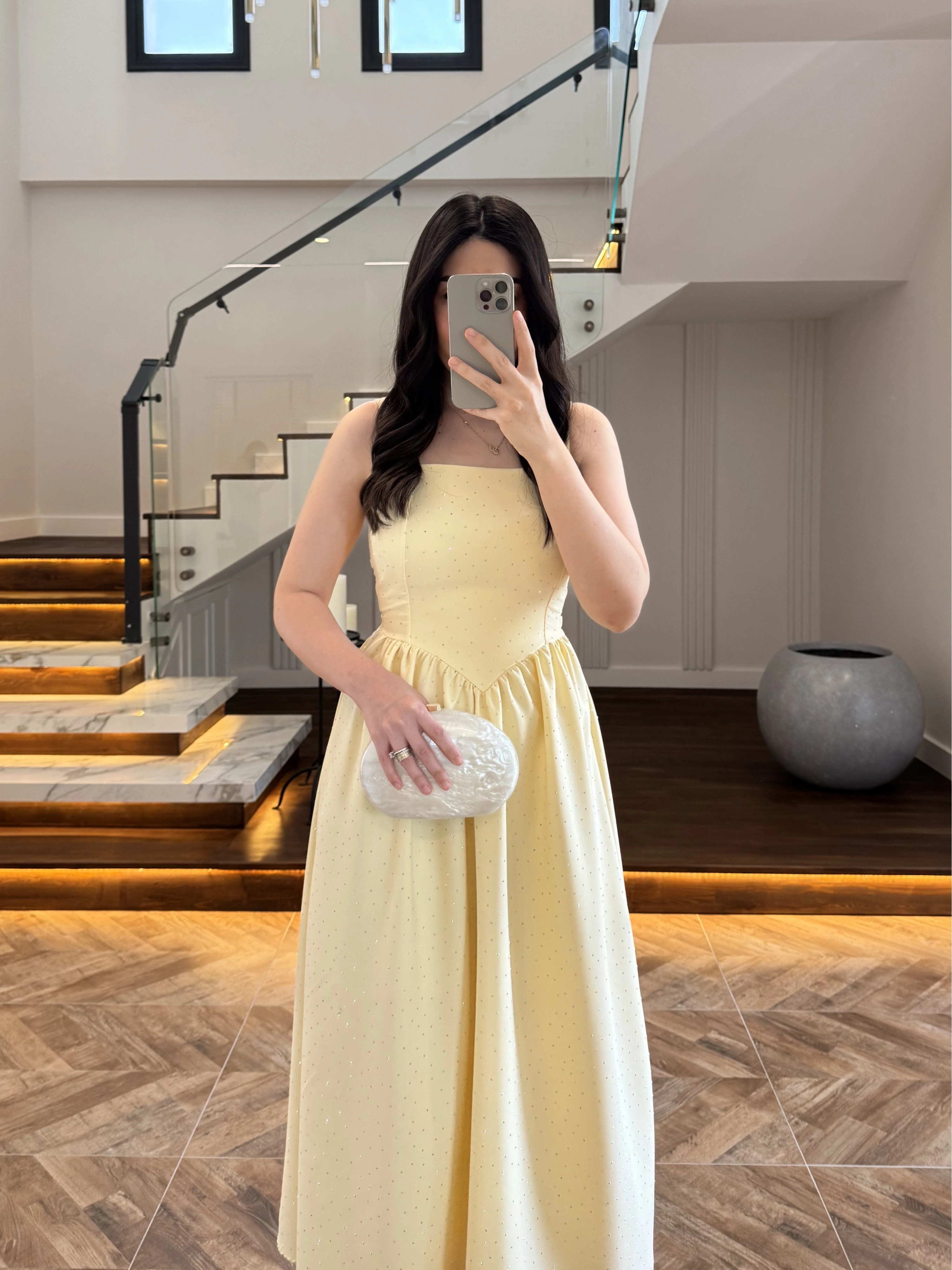 (ÖN SİPARİŞ )SARI TAŞLI KUŞAKLI ELBİSE -3970