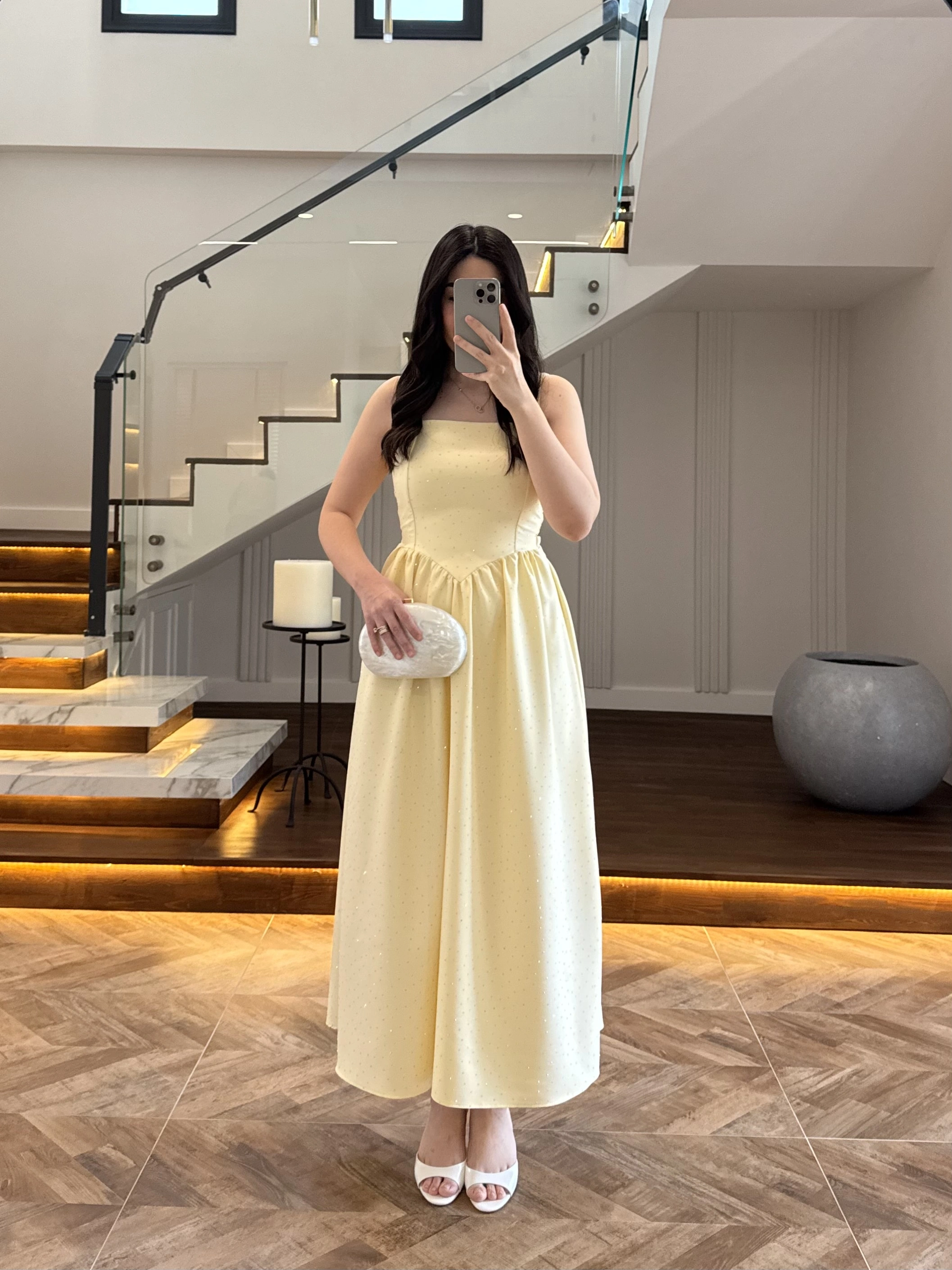 (ÖN SİPARİŞ )SARI TAŞLI KUŞAKLI ELBİSE -3970