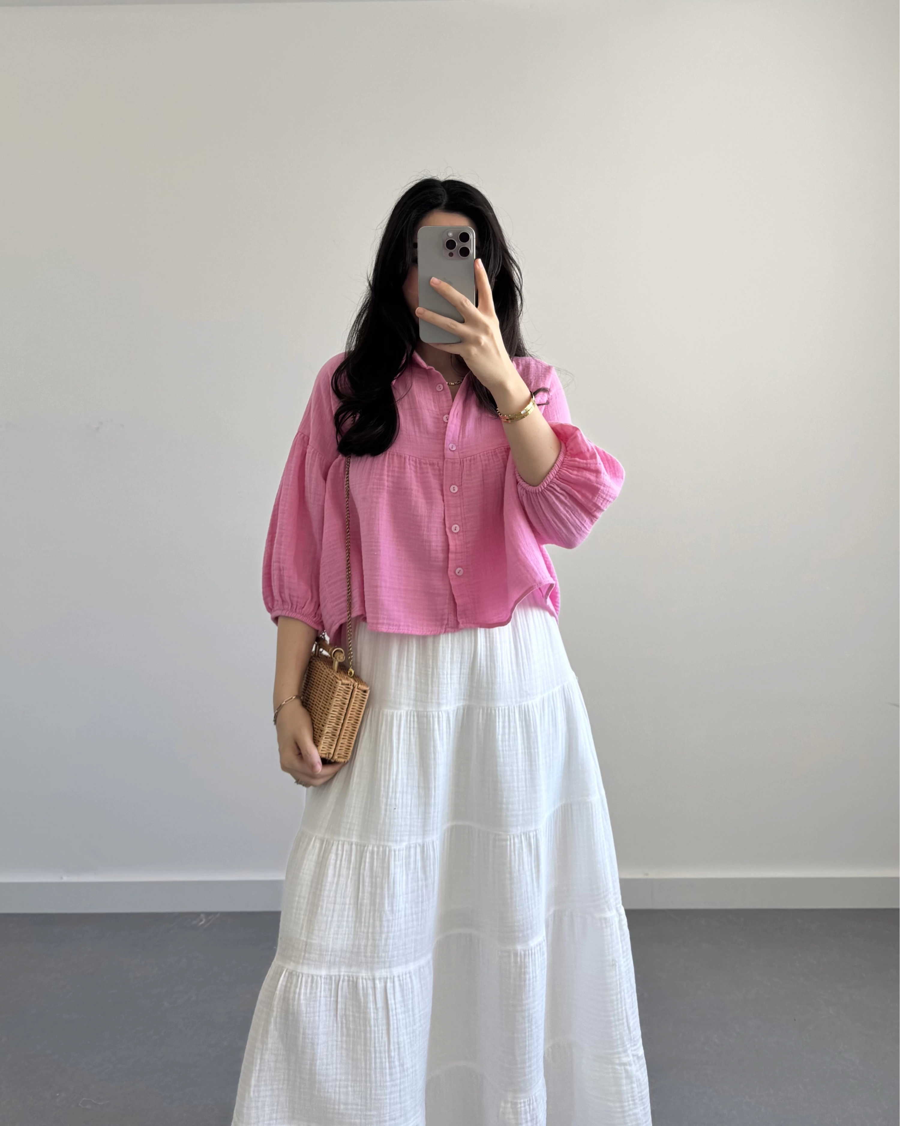 SHAY MÜSLİN PEMBE CROP GÖMLEK